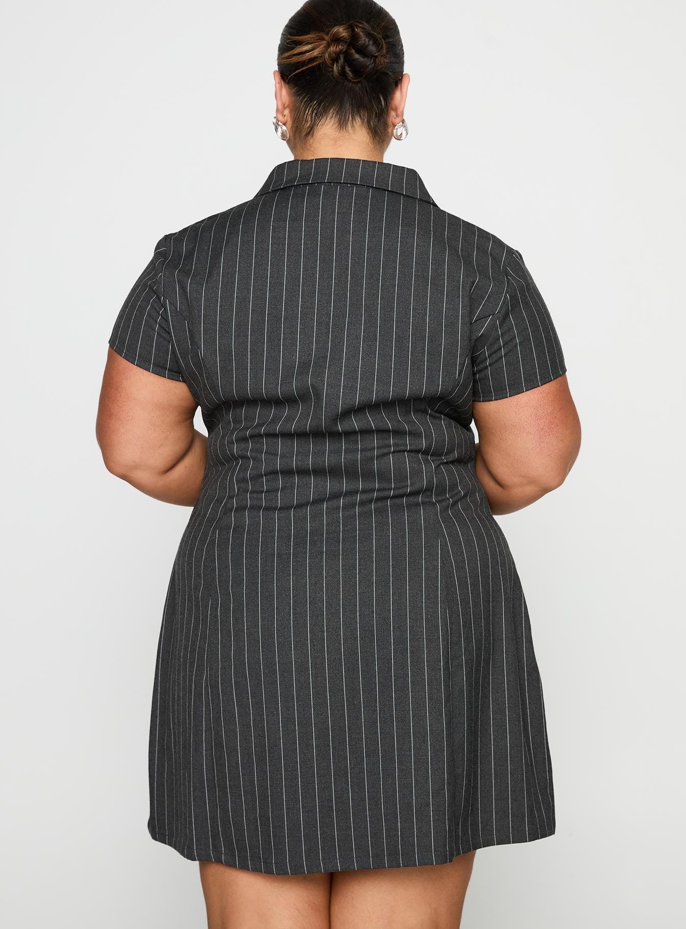 Wynona Mini Dress White / Grey Pinstripe Curve Product Image