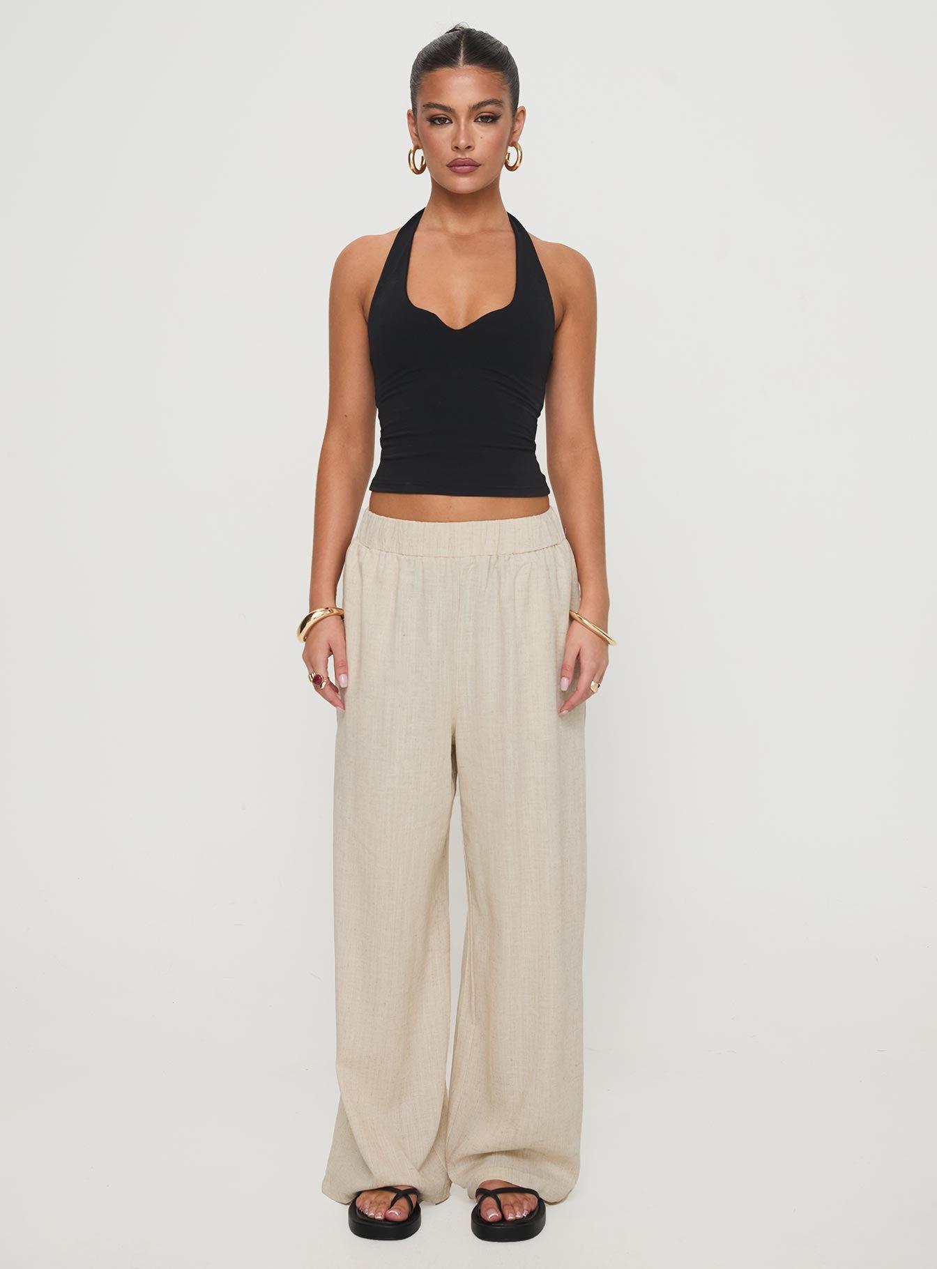 Pellegrini Linen Wide Leg Pants Natural Product Image