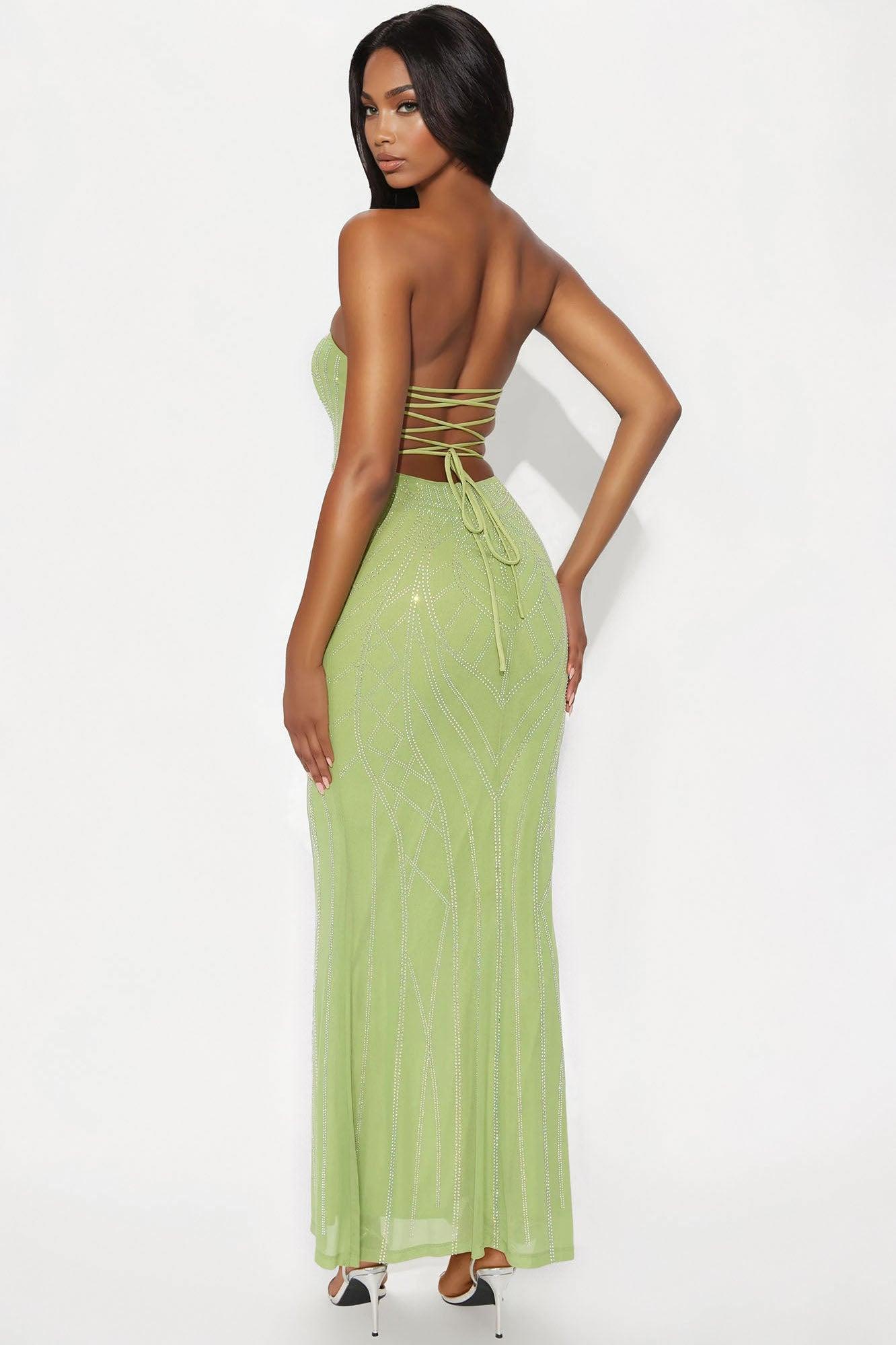 Stella Embellished Mesh Strapless Maxi Dress - Sage Product Image