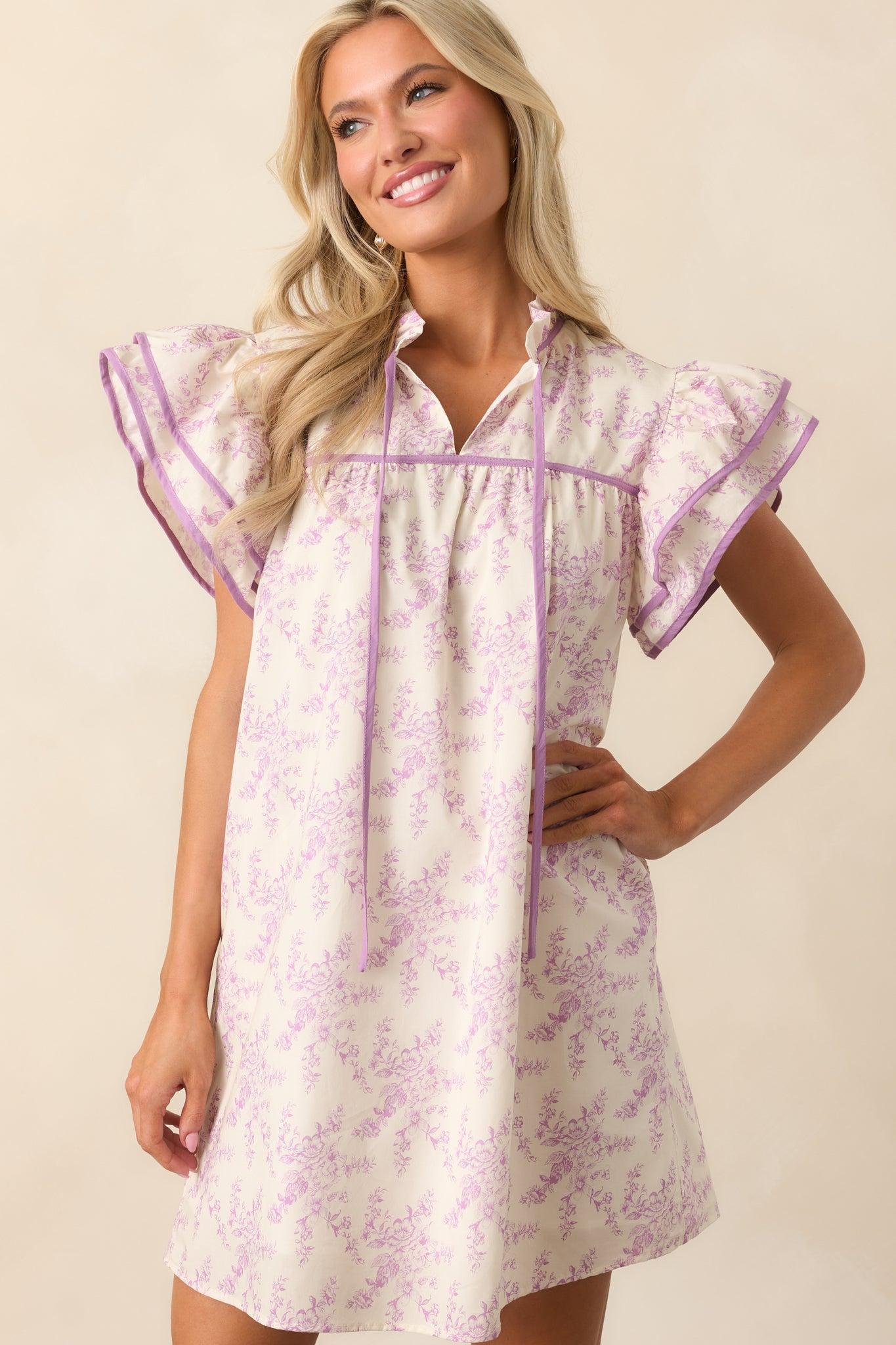 Perfect Timing Cotton Lavender Toile Mini Dress Product Image