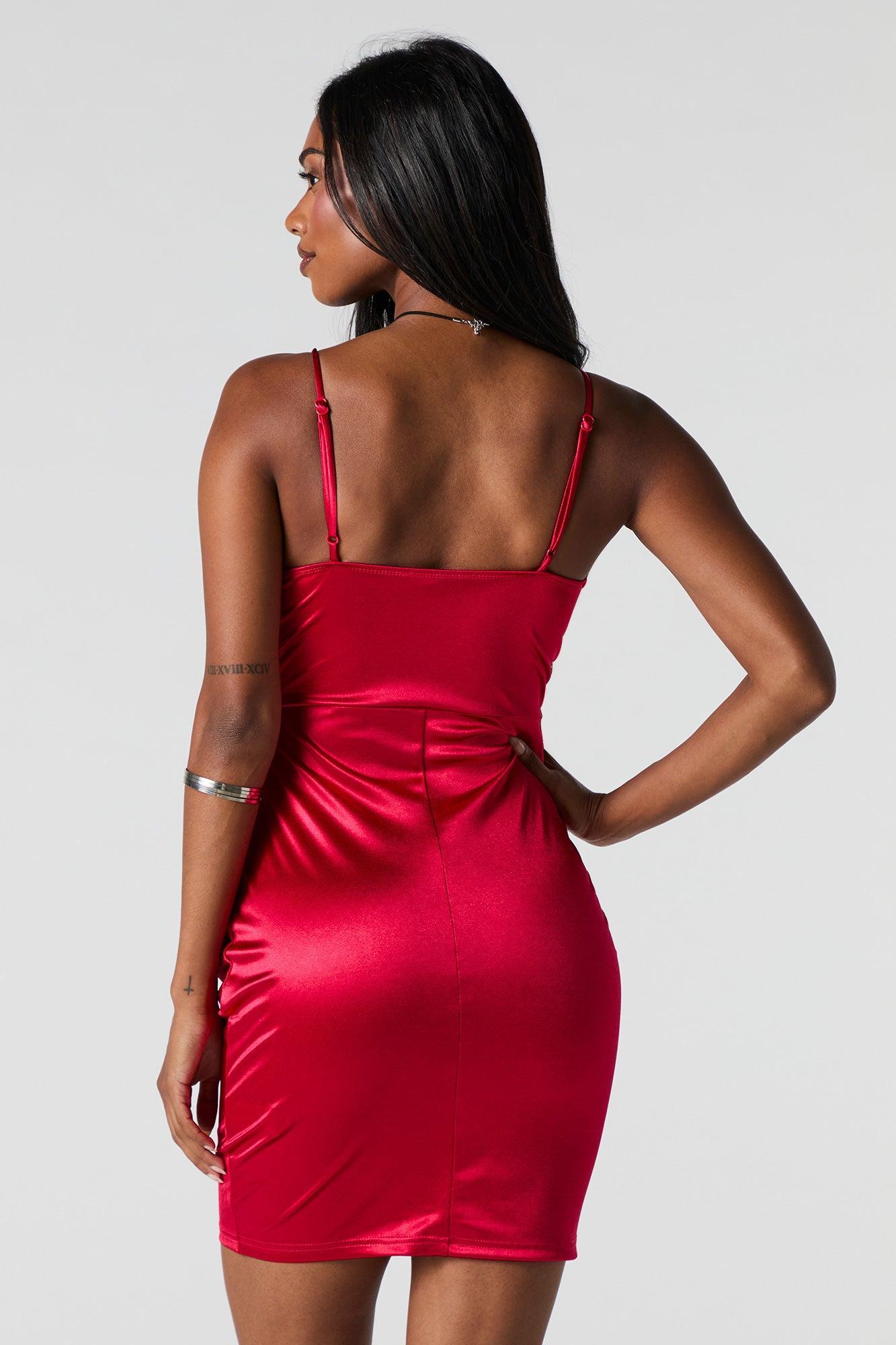 Satin Ruched Mini Wrap Dress Female Product Image
