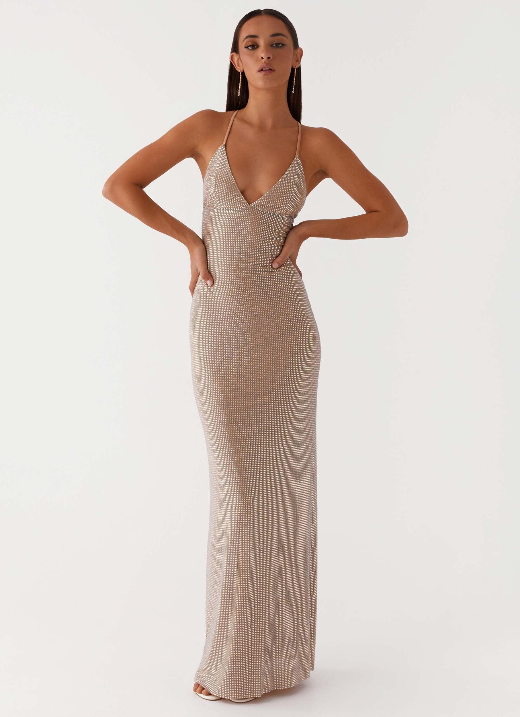 Tula Beaded Mesh Maxi Dress - Silver Diamante Product Image