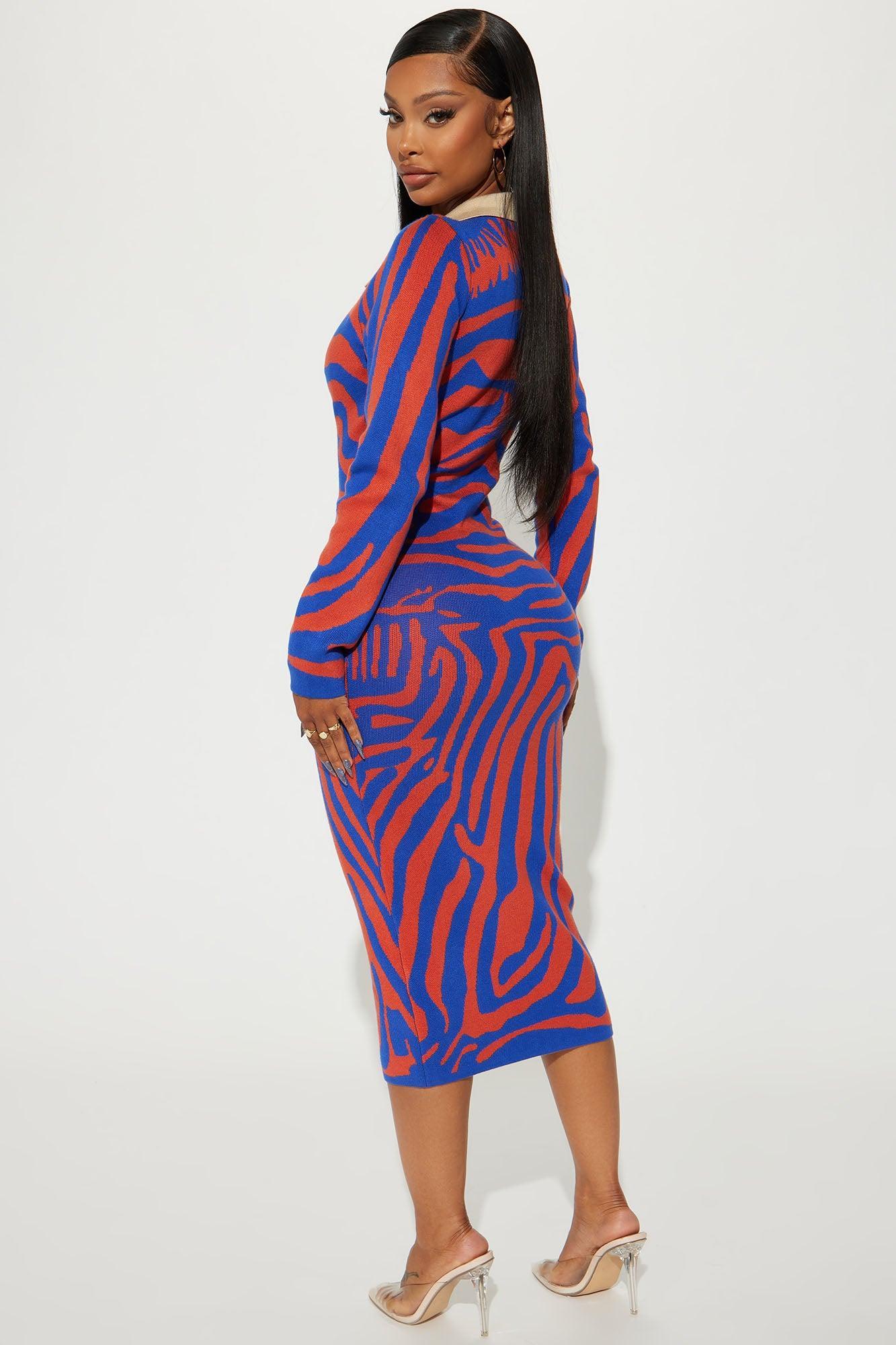 Fierce And Cozy Sweater Midi Dress - Blue/combo Product Image