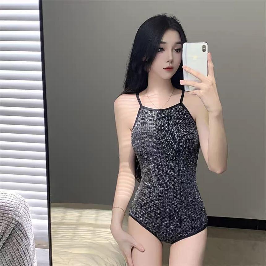 Spaghetti Strap Plain Swimsuit Product Image