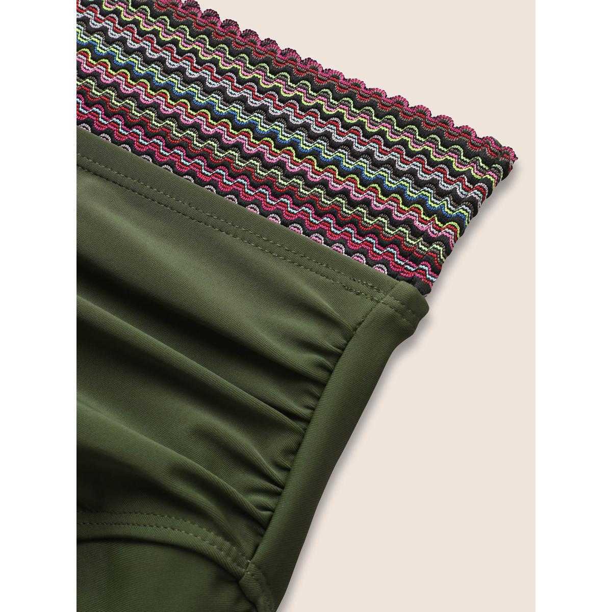 Plus Size Woven Ribbon Gathered High Rise Swim Bottom Women's Swimwear ArmyGreen Beach Woven ribbon&lace trim High stretch Skinny High Rise Curve Swim Bottoms BloomChic 10/M Product Image