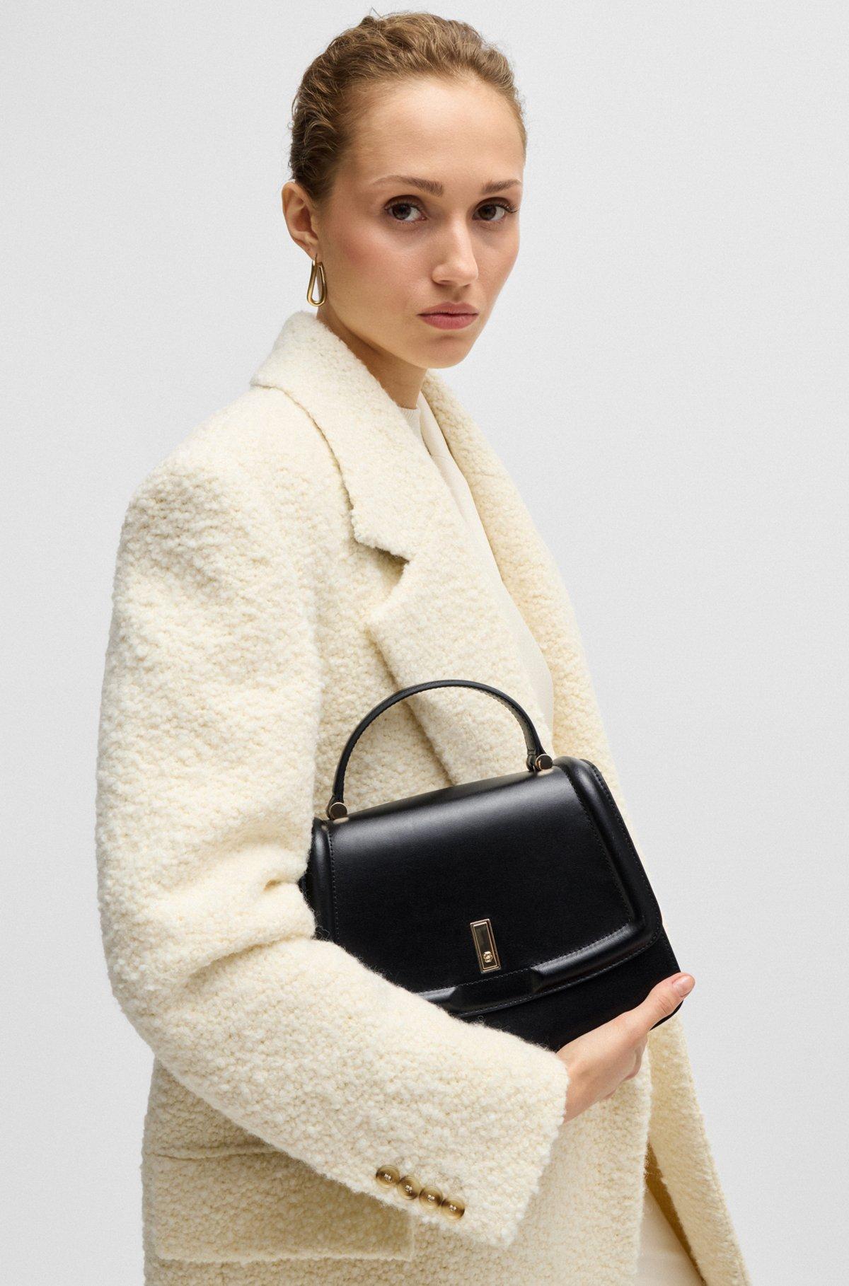 BOSS - Top-handle handbag in leather with Double B monogram - Black Product Image