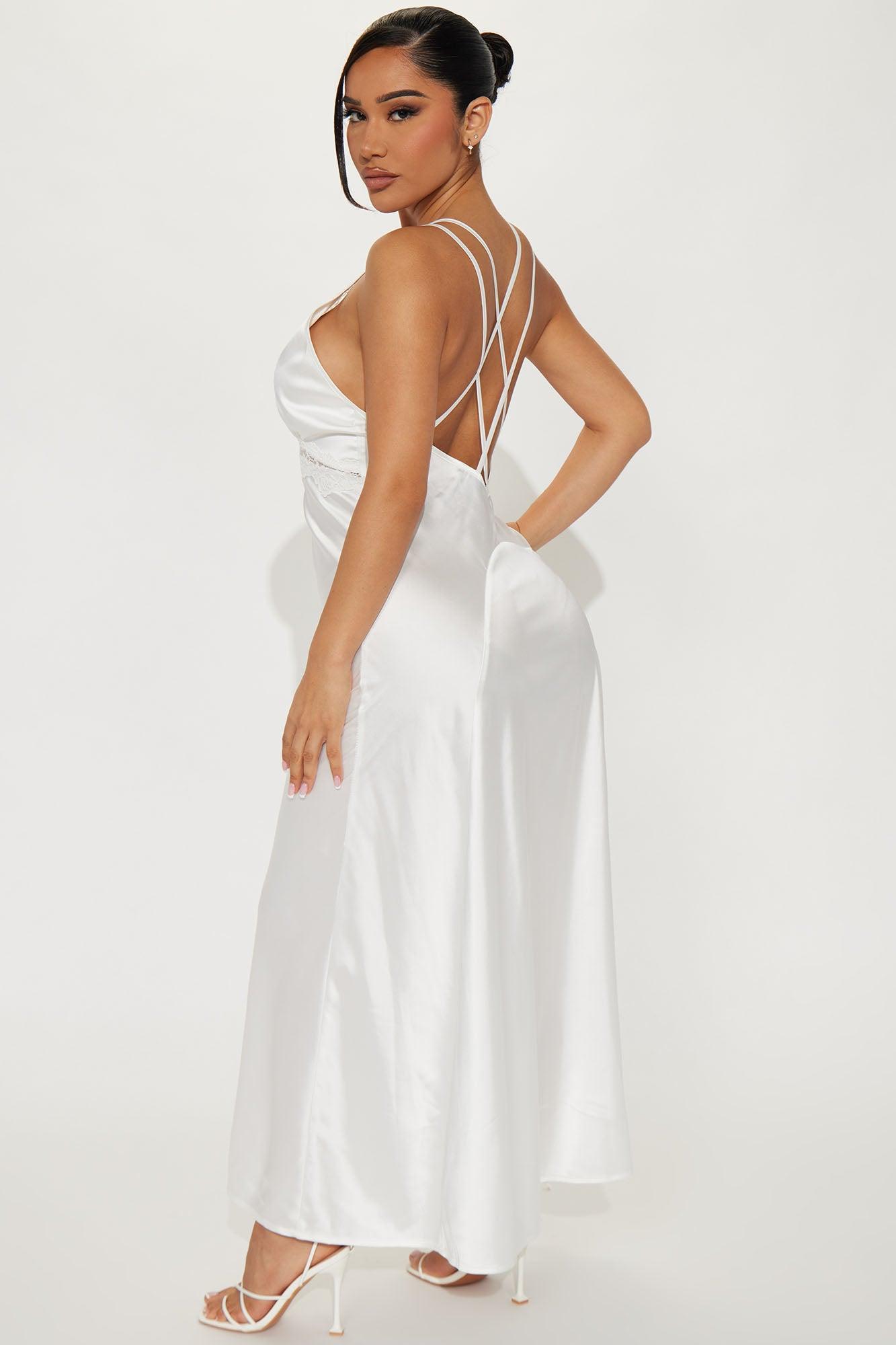 Aubree Satin Maxi Dress - White Product Image