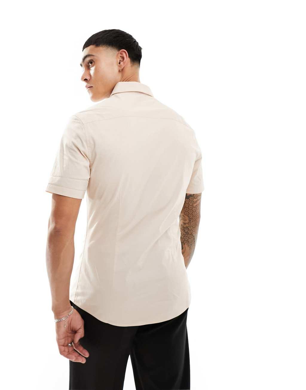 ASOS DESIGN skinny short sleeve poplin shirt Product Image