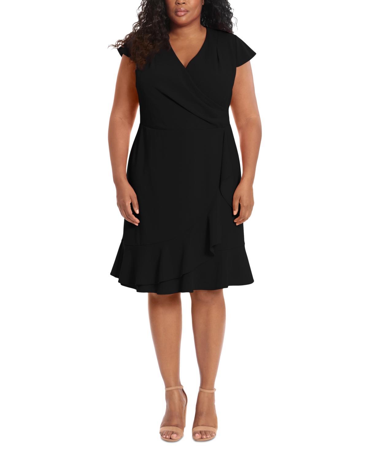 Plus Size London Times Cascade Ruffle Faux-Wrap Dress, Women's, Size: 16 W, Light Blue Product Image