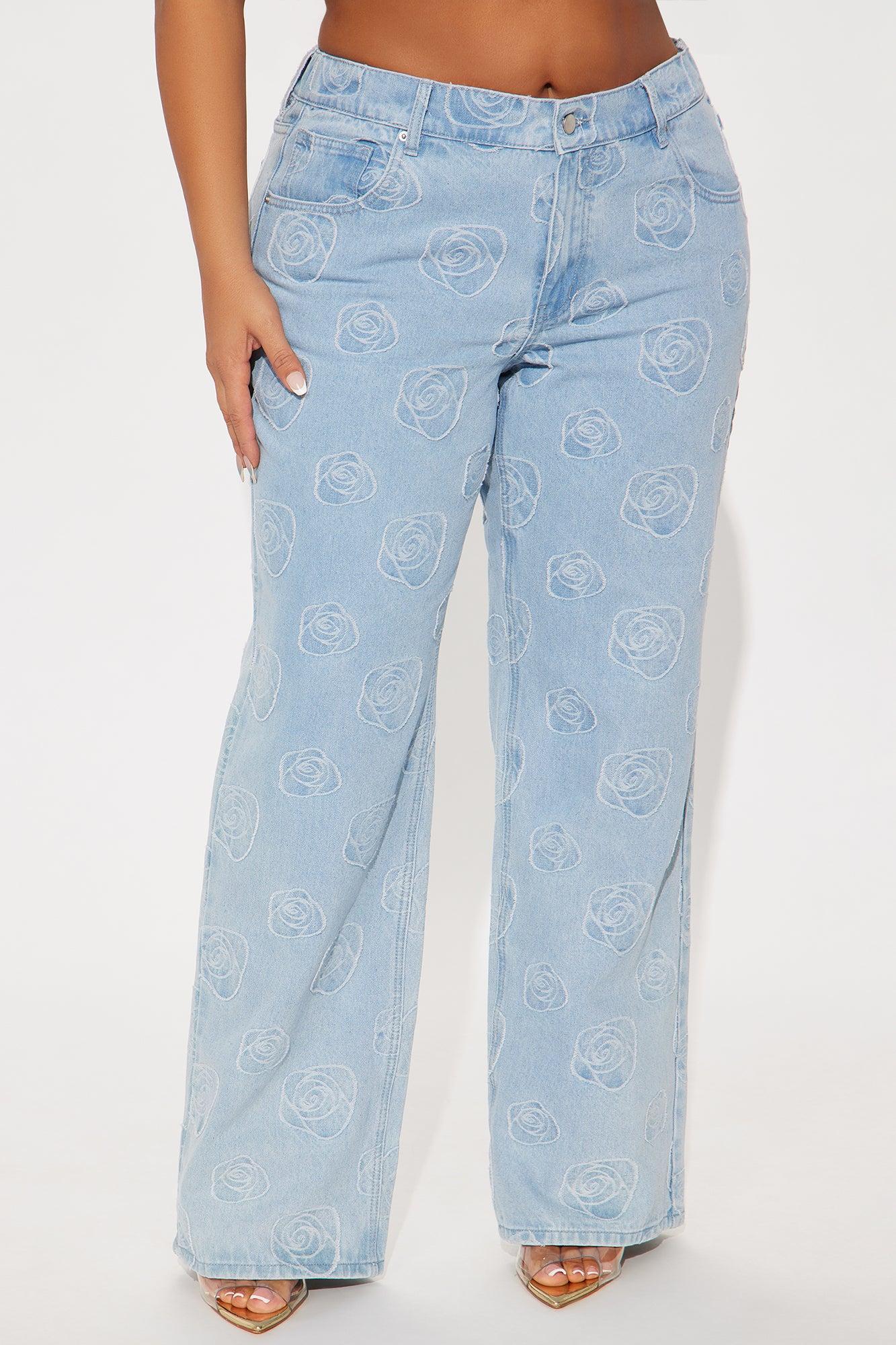 Floral Aura Low Rise Wide Leg Jeans - Light Wash Product Image
