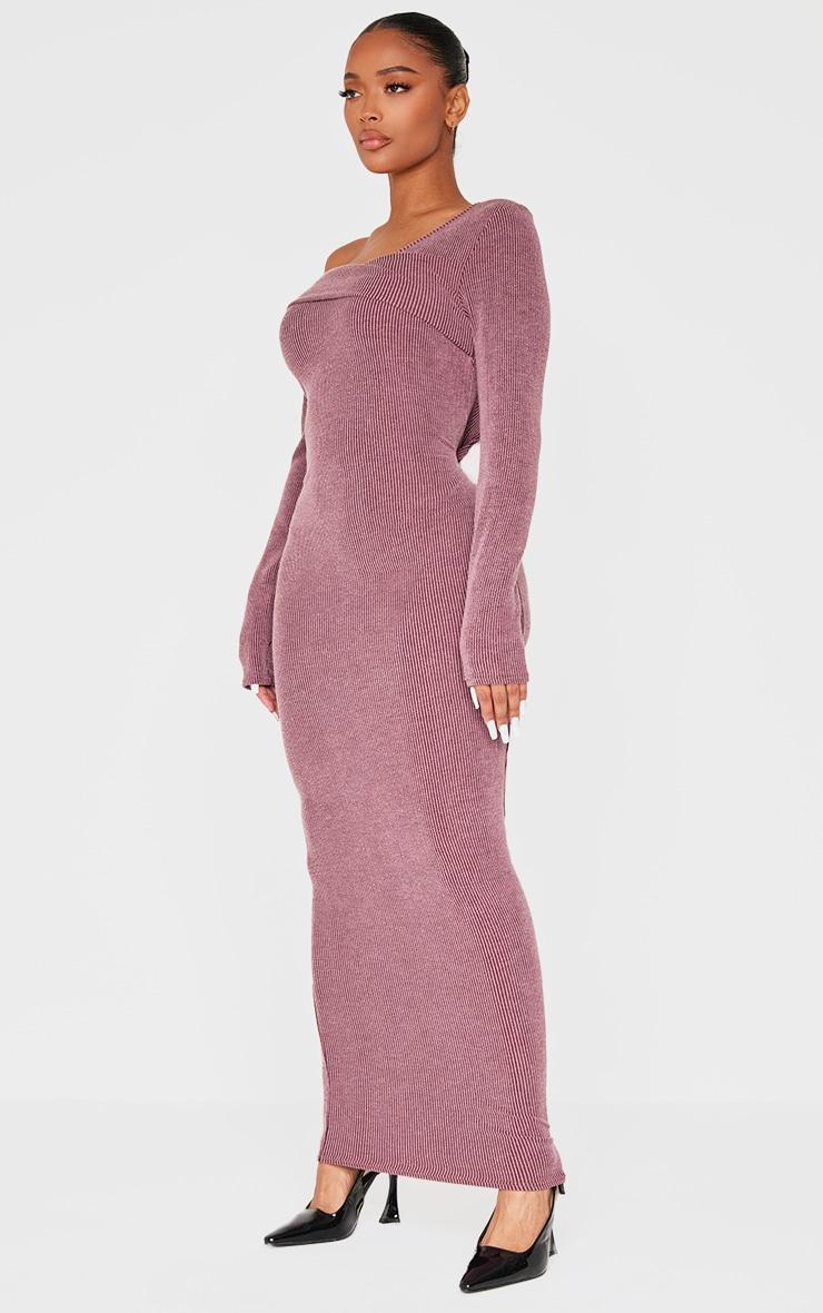 Shape Burgundy Brushed Rib Fold Over Off Shoulder Long Sleeve Maxi Dress Product Image