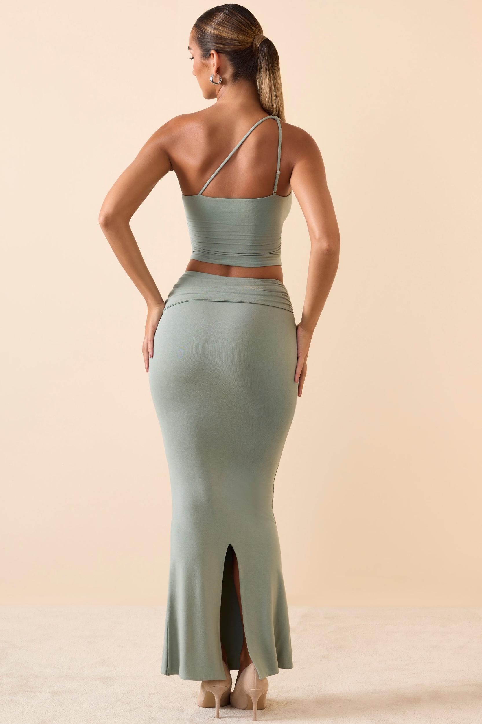 Modal Twist-Front Maxi Skirt in Smoke Green Product Image