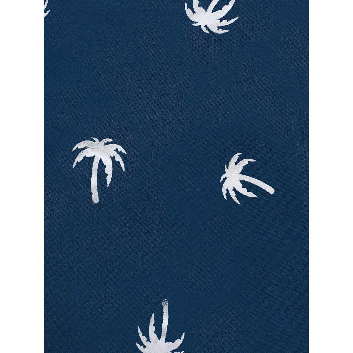 Plus Size Coconut Tree Print Round Neck T-shirt Indigo Women Resort Contrast Natural Flowers Round Neck Vacation T-shirts BloomChic 10/M Product Image