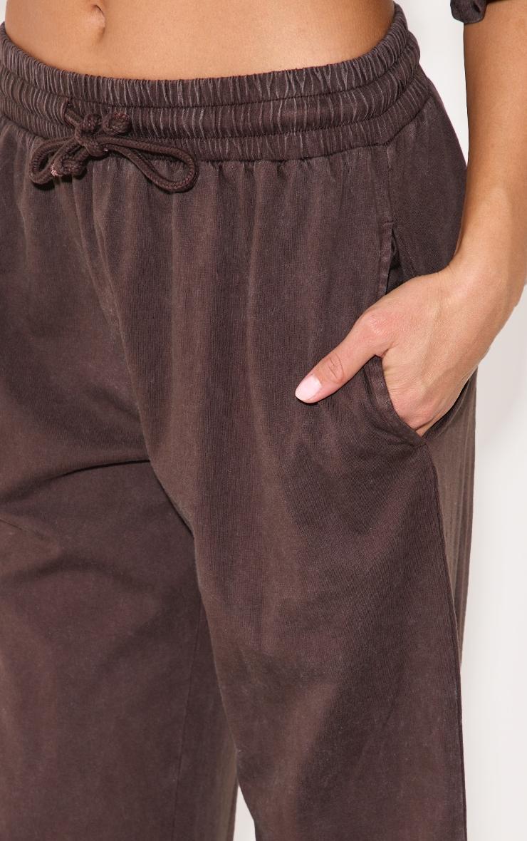 Dark Brown Cotton Straight Leg Mid Rise Drawstring Pants Product Image