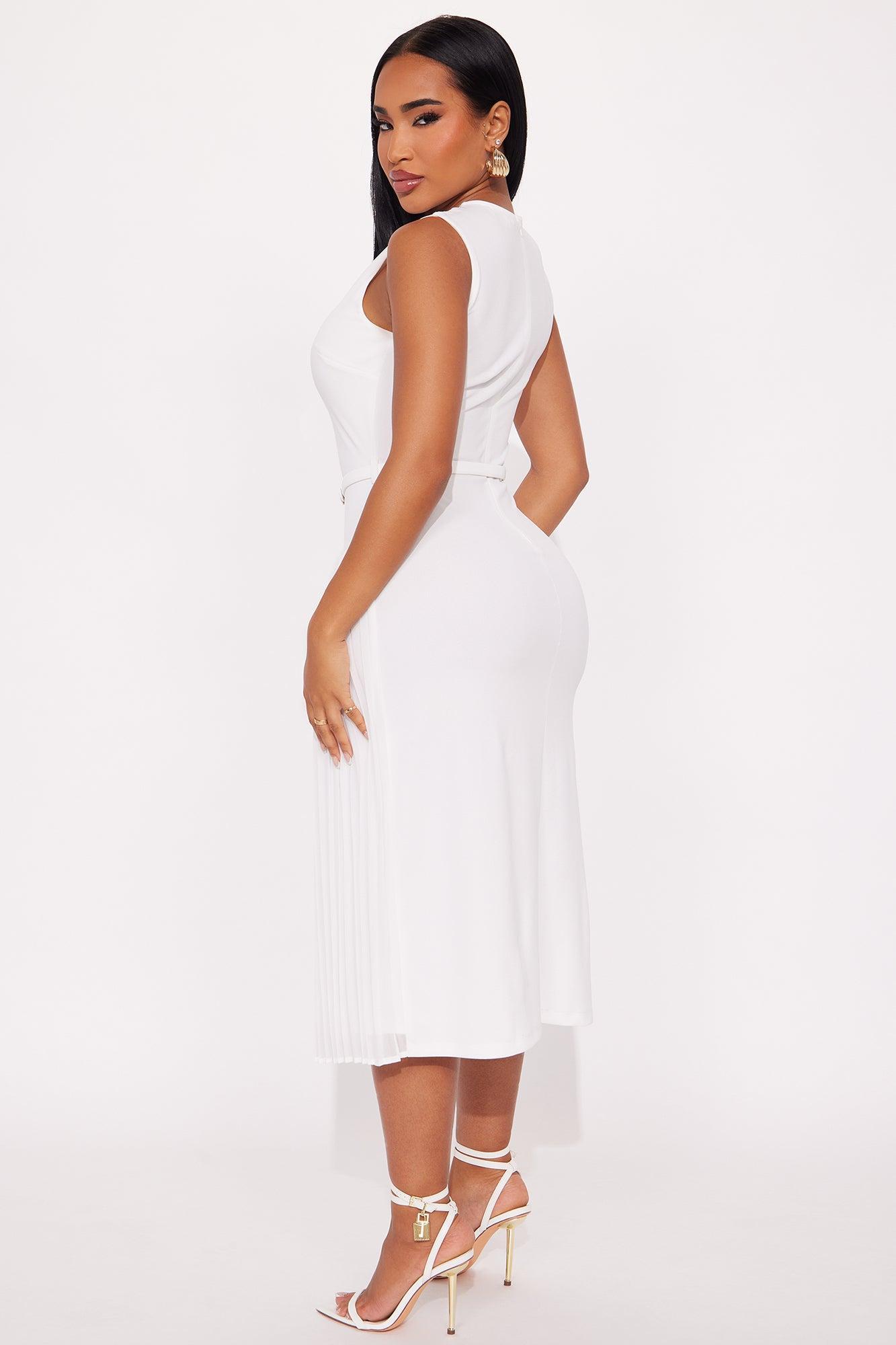 Marissa Belted Midi Dress - White Product Image