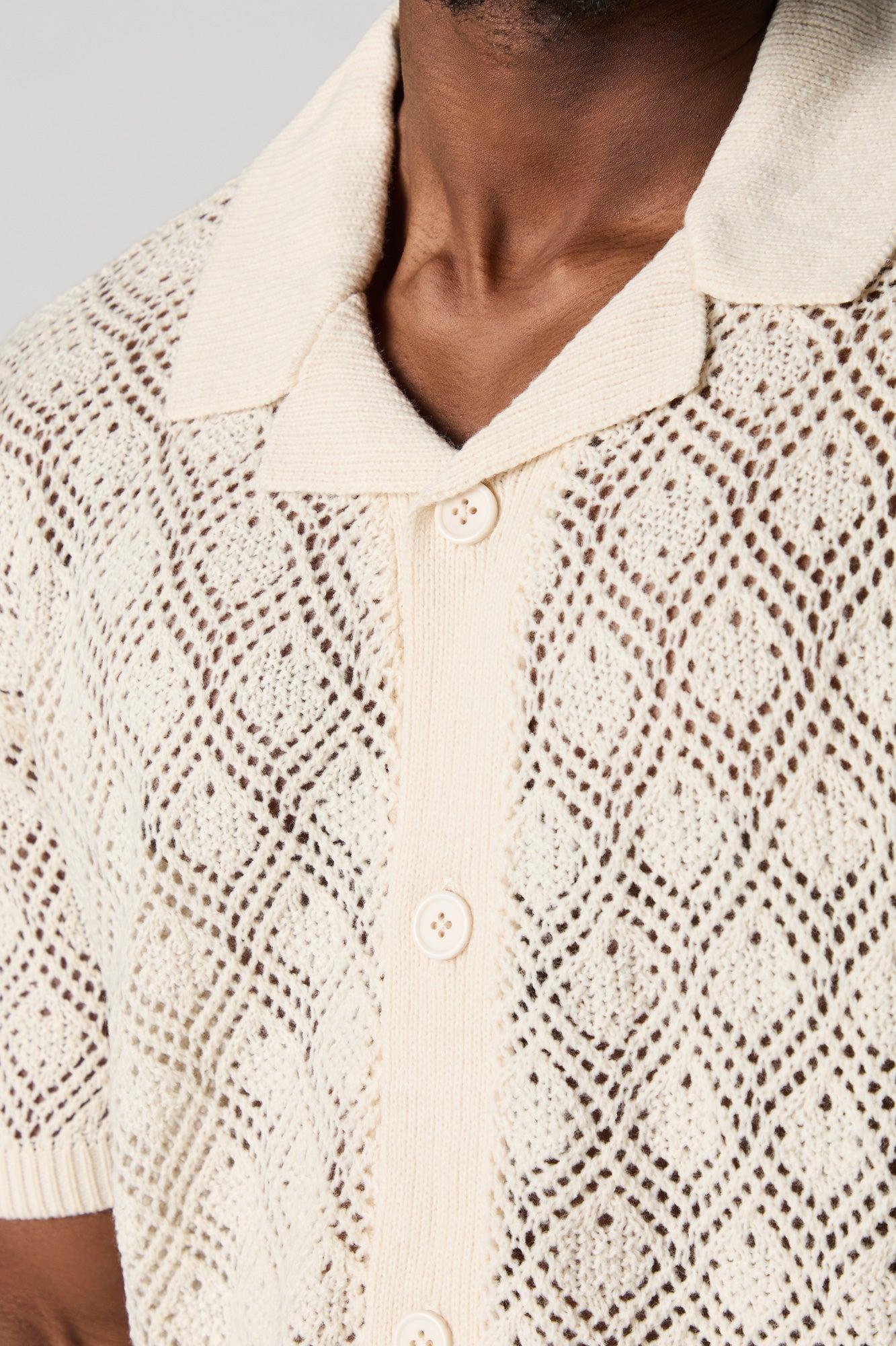 Crochet Knit Button-Up Top Male Product Image
