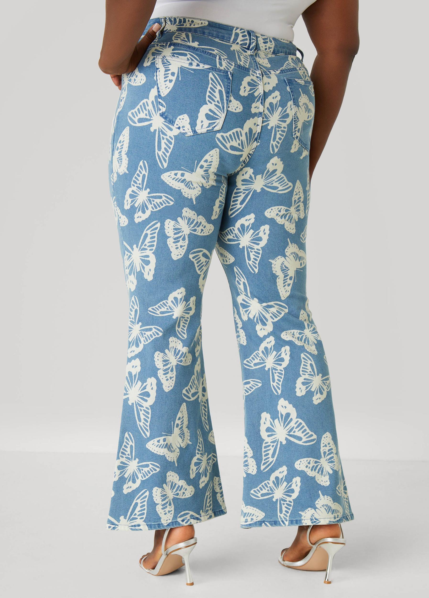 Butterfly Print Flared Jeans Product Image