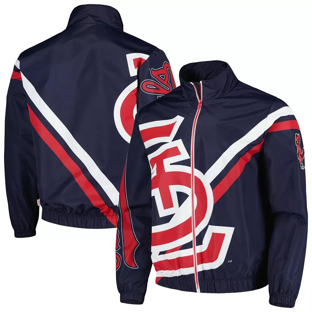 Men's Mitchell & Ness Navy St. Louis Cardinals Exploded Logo Warm Up Full-Zip Jacket, Size: Large, Blue Product Image