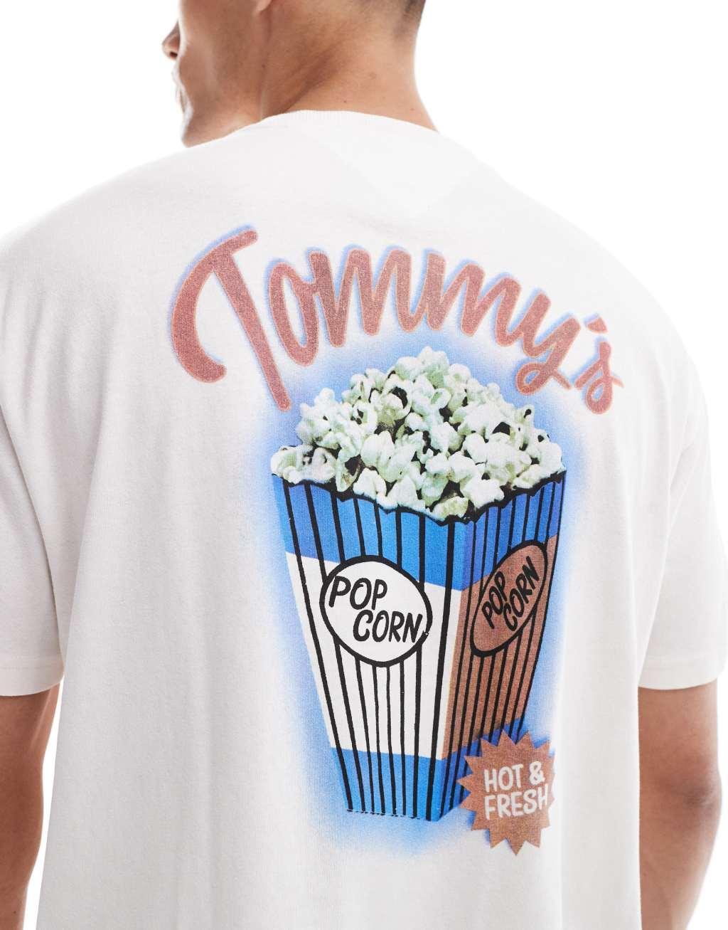Tommy Jeans popcorn back print graphic t-shirt in off white Product Image