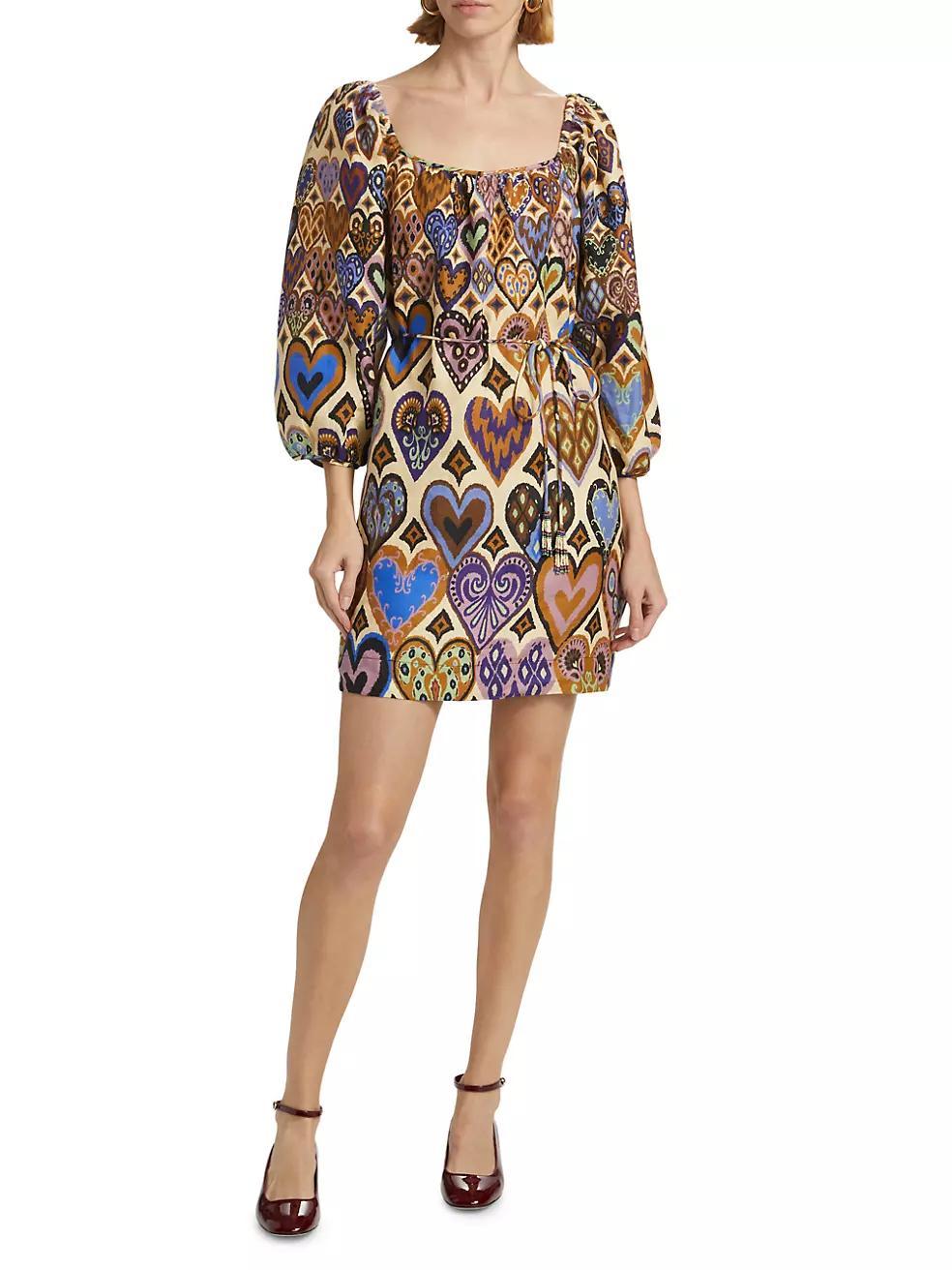 Hearts Ikat Cream Long-Sleeve Minidress Product Image