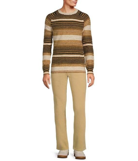 Rowm Long Raglan Sleeve Textured Horizontal Stripe Crewneck Sweater Product Image
