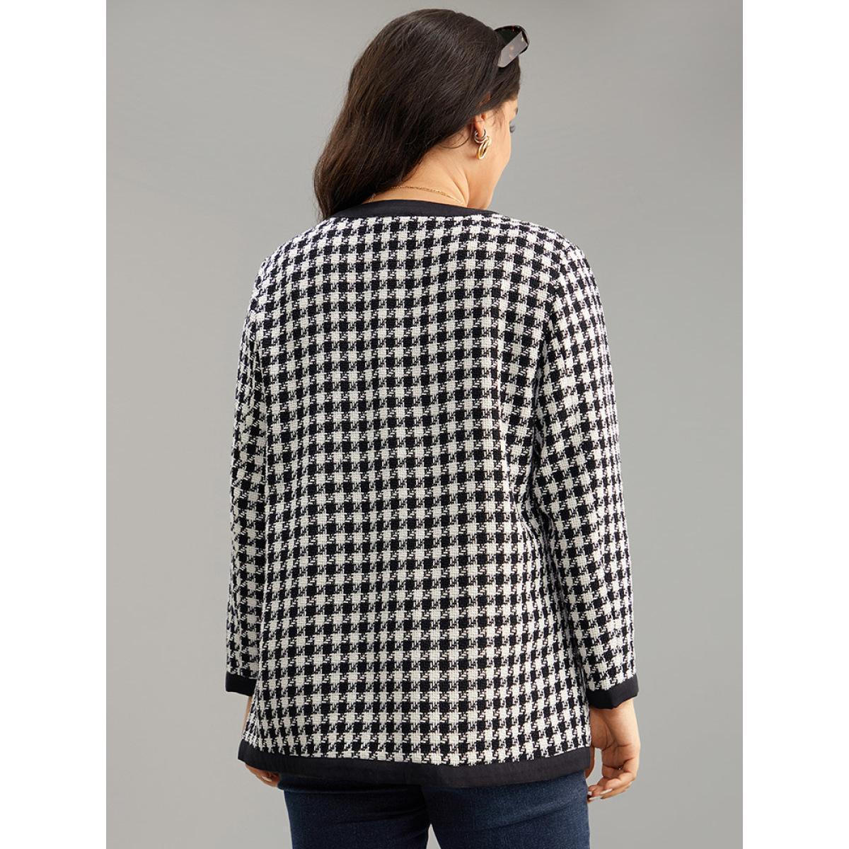 Plus Size Twill Houndstooth Button Detail Pocket Coat Women Black Elegant Texture Ladies Everyday Winter Coats BloomChic 10/M Product Image