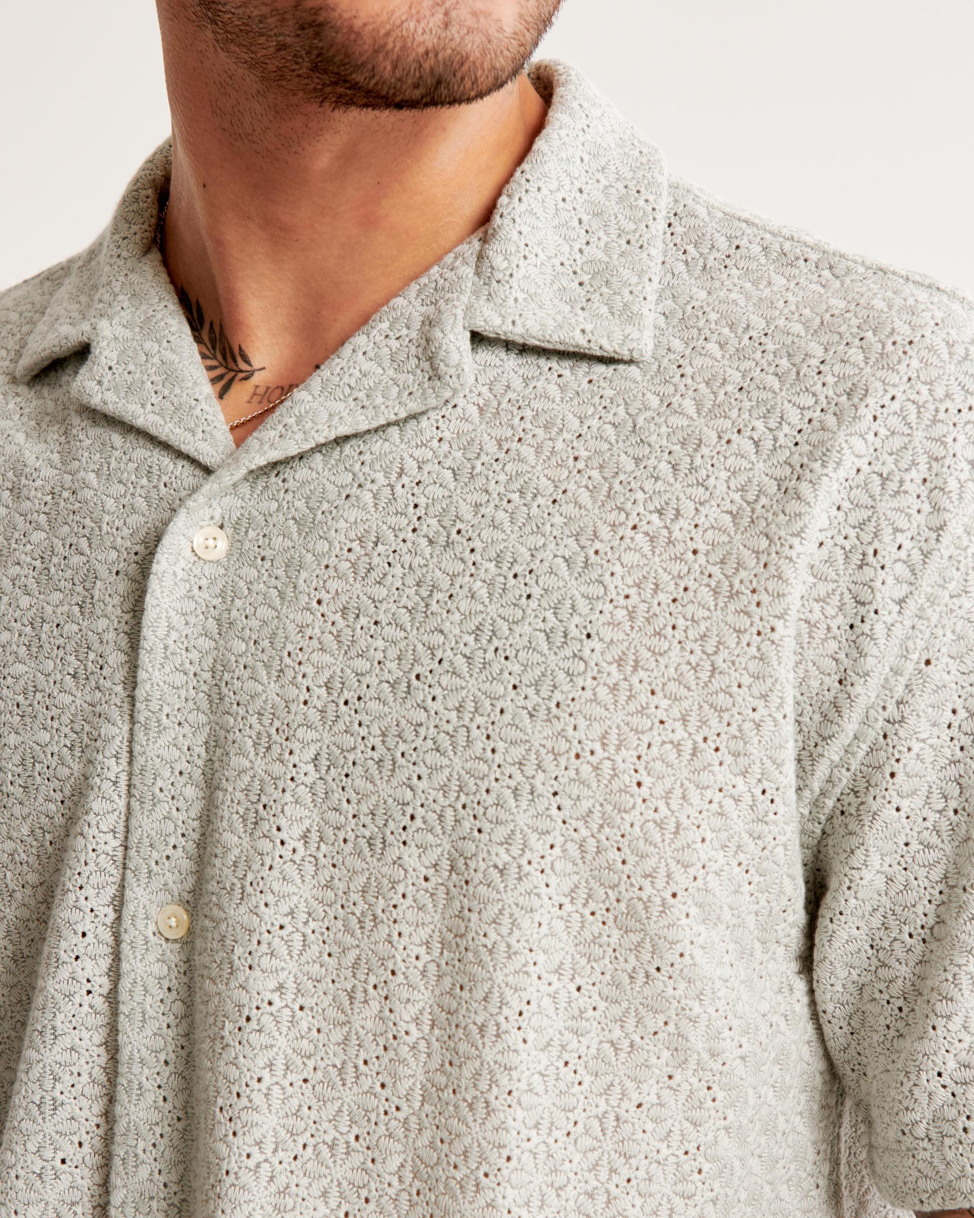 Camp Collar Cropped Lace Shirt Product Image
