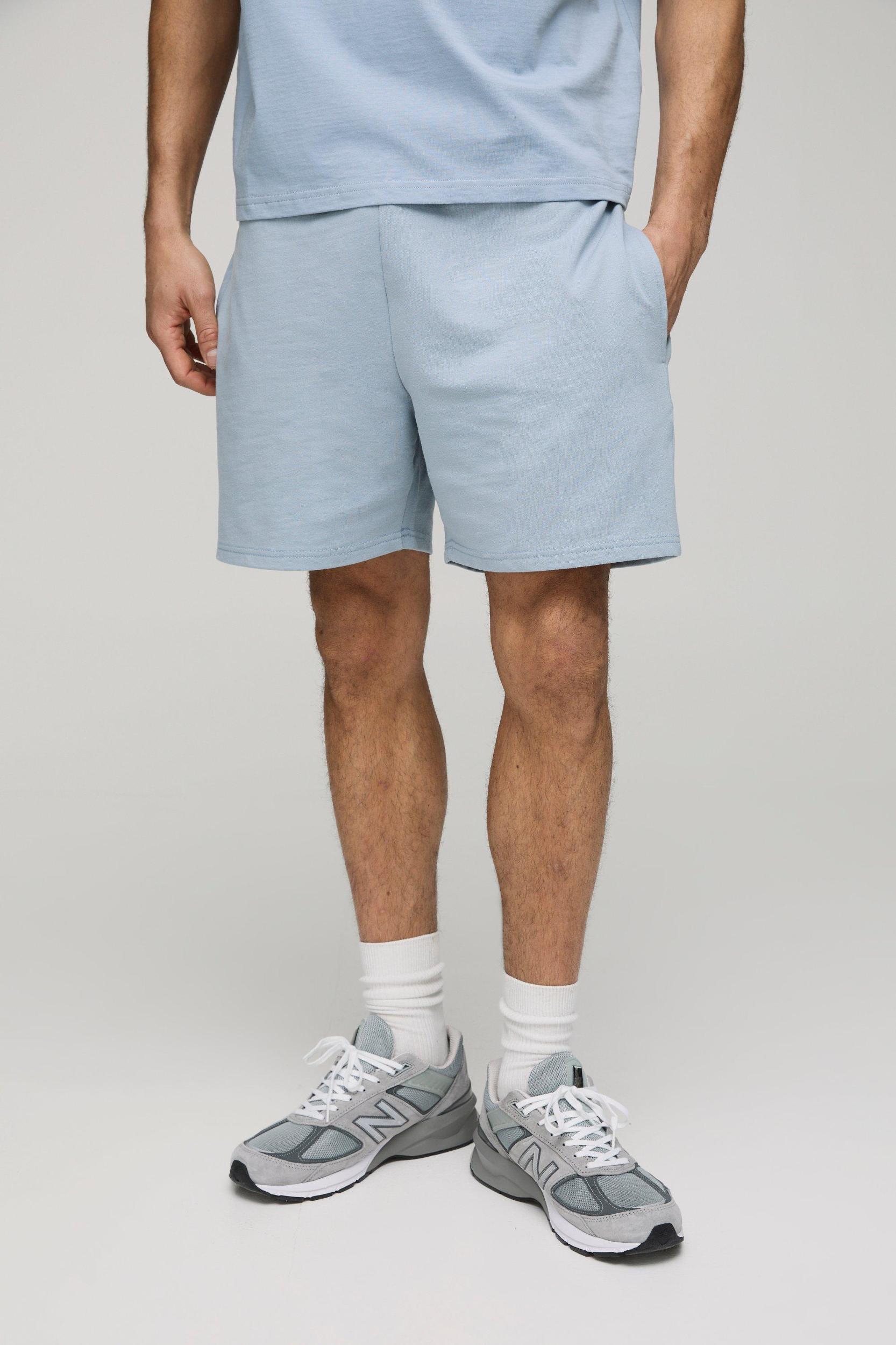 260GSM Loopback Basic Relaxed Fit Mid Length Shorts | boohooMAN USA Product Image