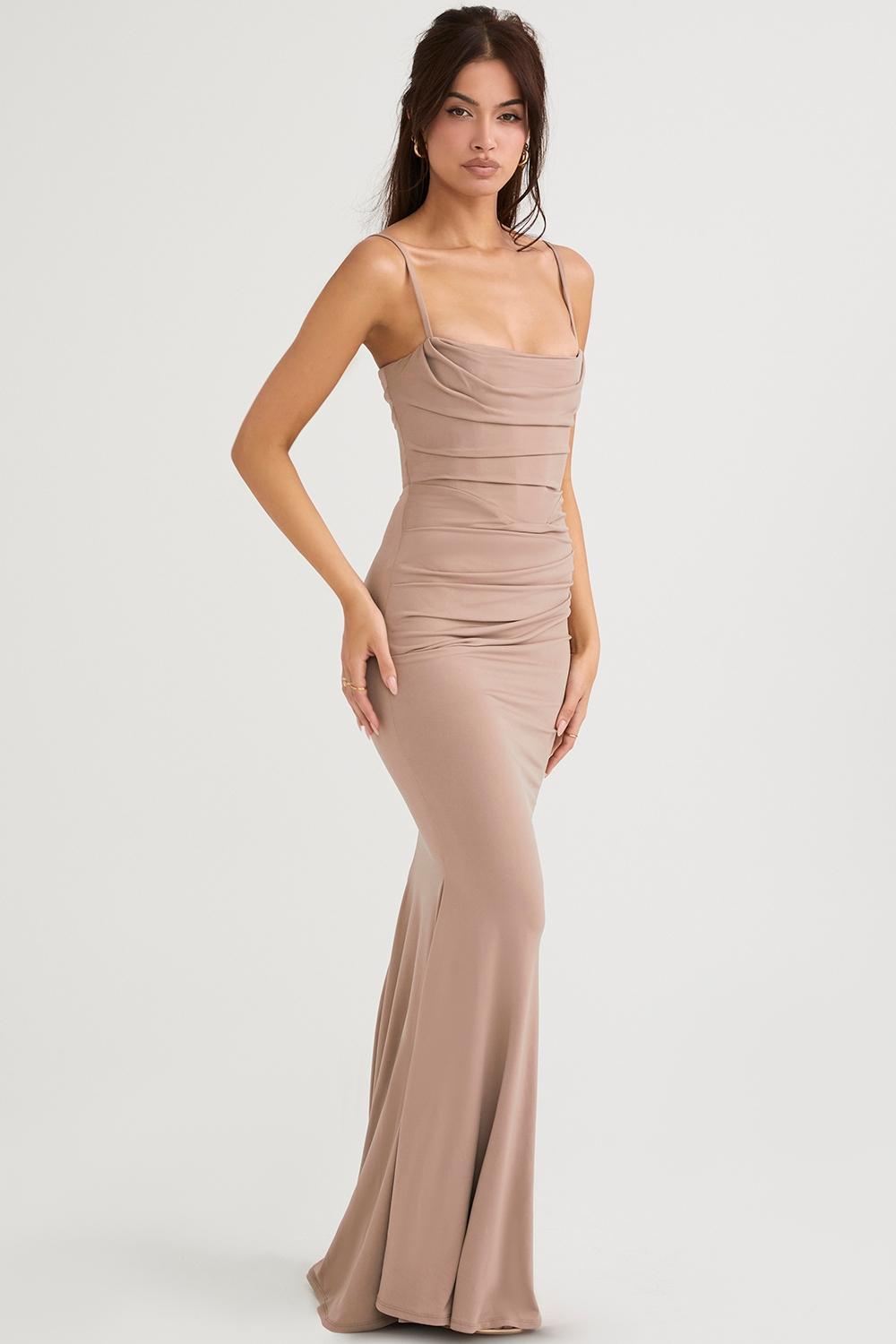 Milena Almond Jersey Corset Maxi Dress Product Image