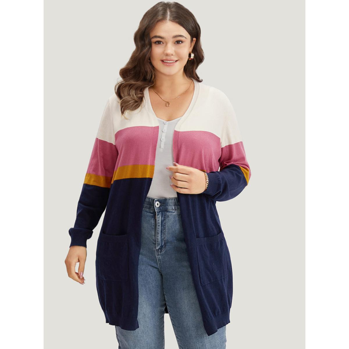 Plus Size Supersoft Essentials Contrast Open Front Tunic Cardigan Multicolor Women Casual Loose Long Sleeve Dailywear Cardigans BloomChic 18-20/2X Product Image