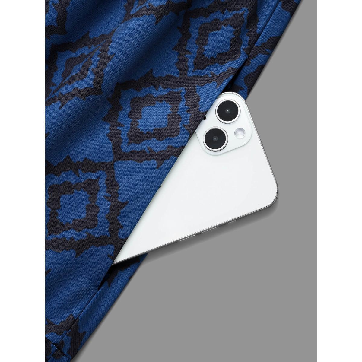 Plus Size Bandana Geometric Ruffle Layered Hem Dress Indigo Women Resort Non Round Neck Long Sleeve Curvy BloomChic 26/4X Product Image