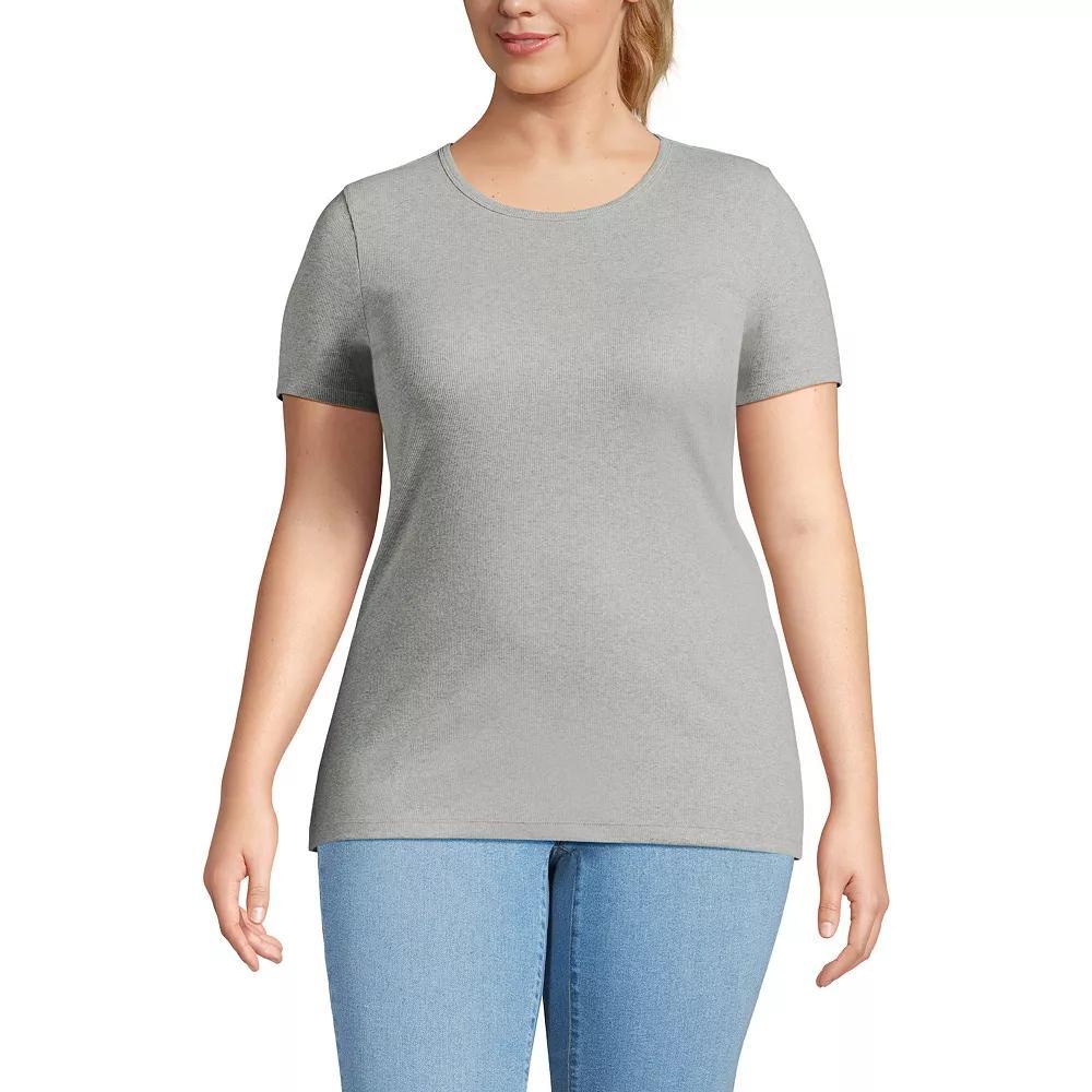 Plus Size Lands' End Short Sleeve Micro Rib Crewneck Top, Women's, Size: 2XL, Tinted Pink Product Image