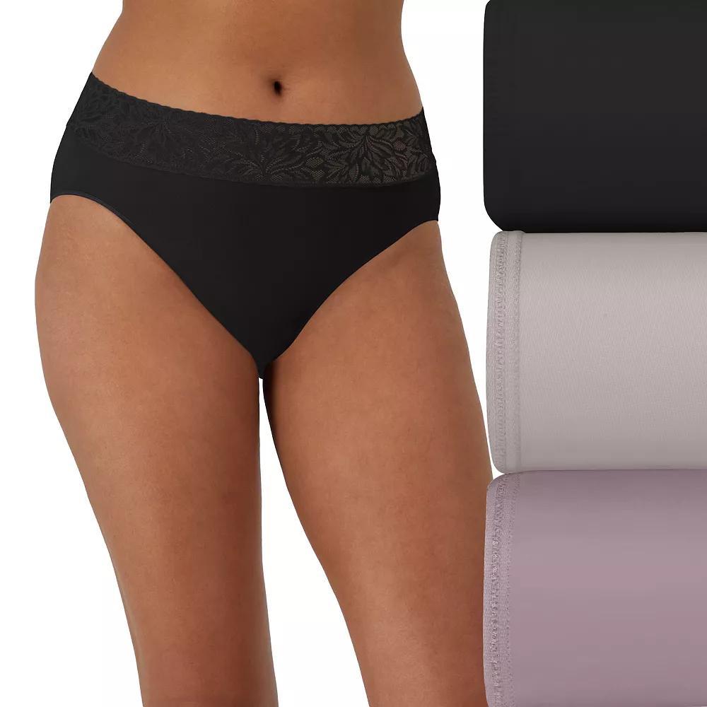 Bali 3-Pack Modern Seamless Lace Trim Hi Cut Underwear DFMLB3, Women's, Size: 8, Black Blush Purple Product Image