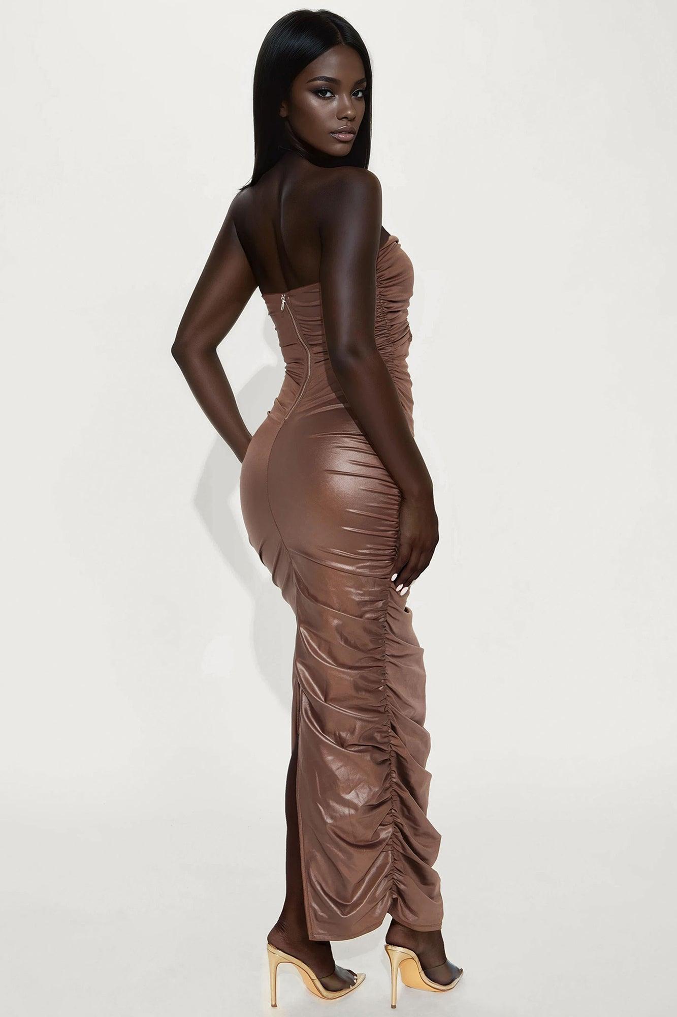 Sweet Honey Foil Maxi Dress - Mocha Product Image