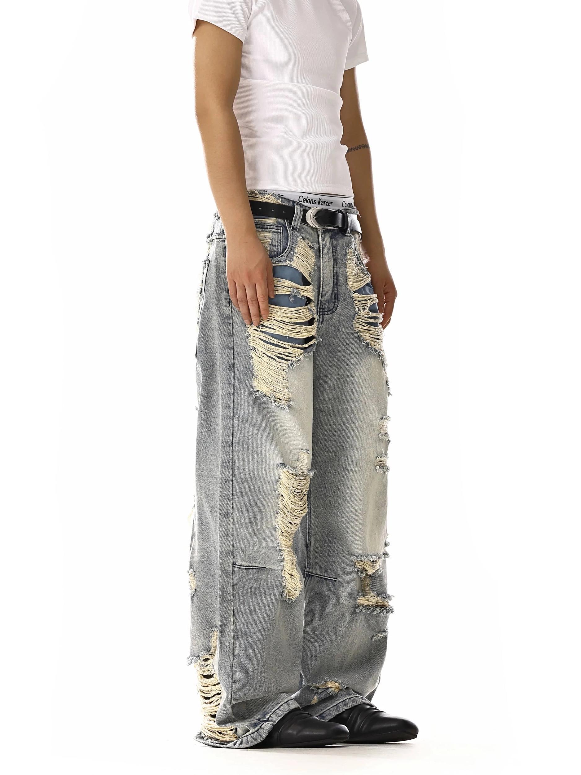RT No. 18125 LIGHT BLUE DISTRESSED DENIM JEANS Product Image
