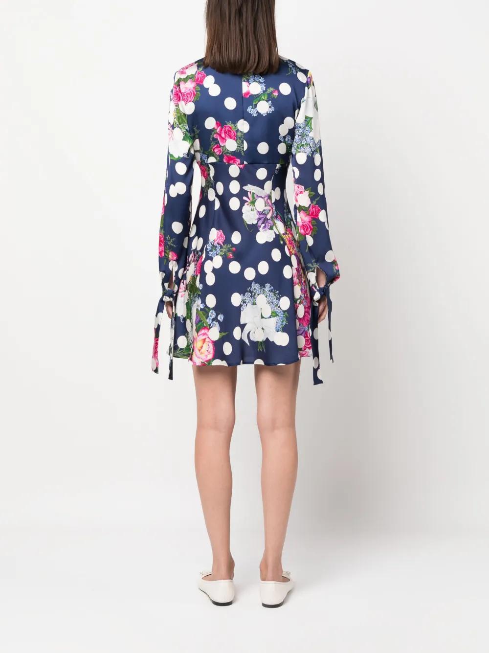 MSGM Polka-dot Pattern Pussy-bow Minidress In Blue Product Image