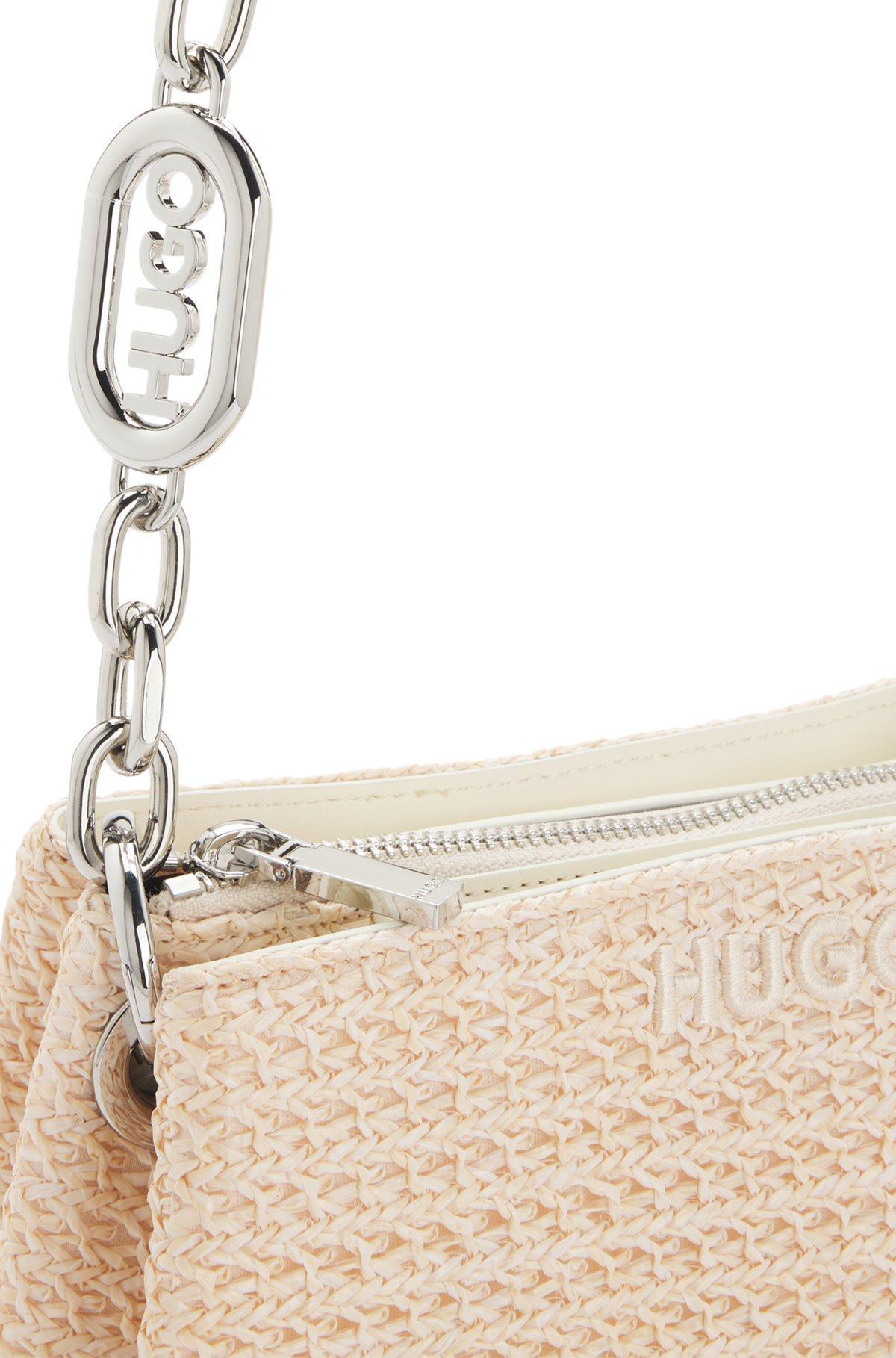 HUGO - Raffia-effect shoulder bag with logo-hardware strap - White Product Image