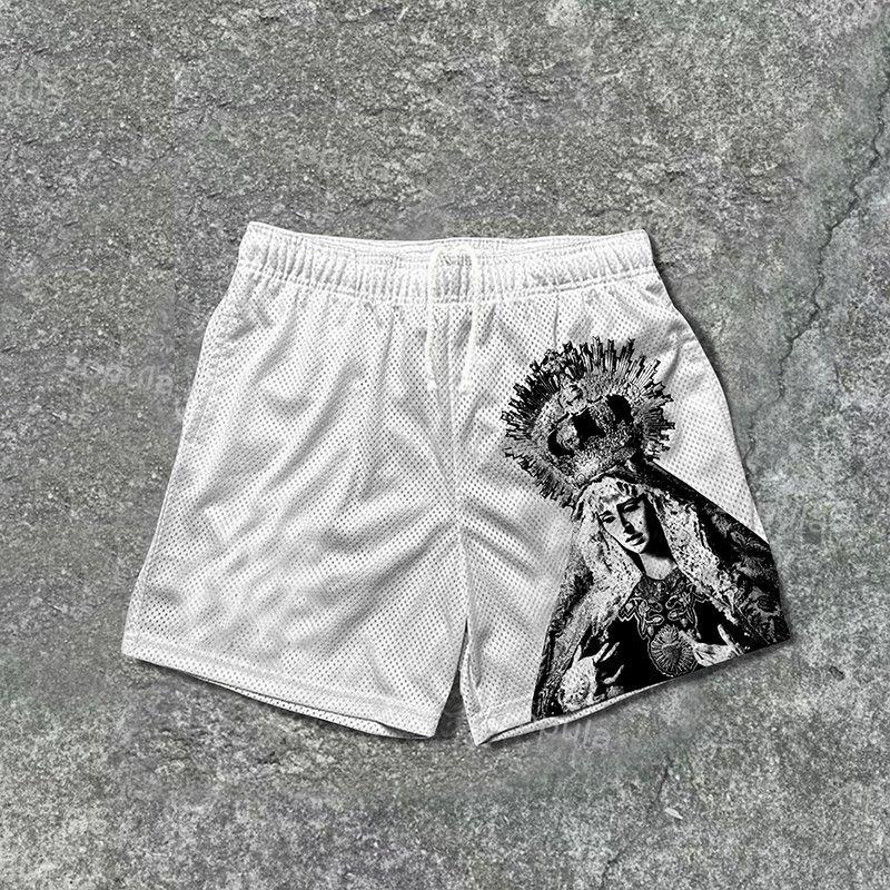 Vintage The Scriptures Of The Blessed Virgin Mary Graphics Mesh Drawstring Shorts Product Image