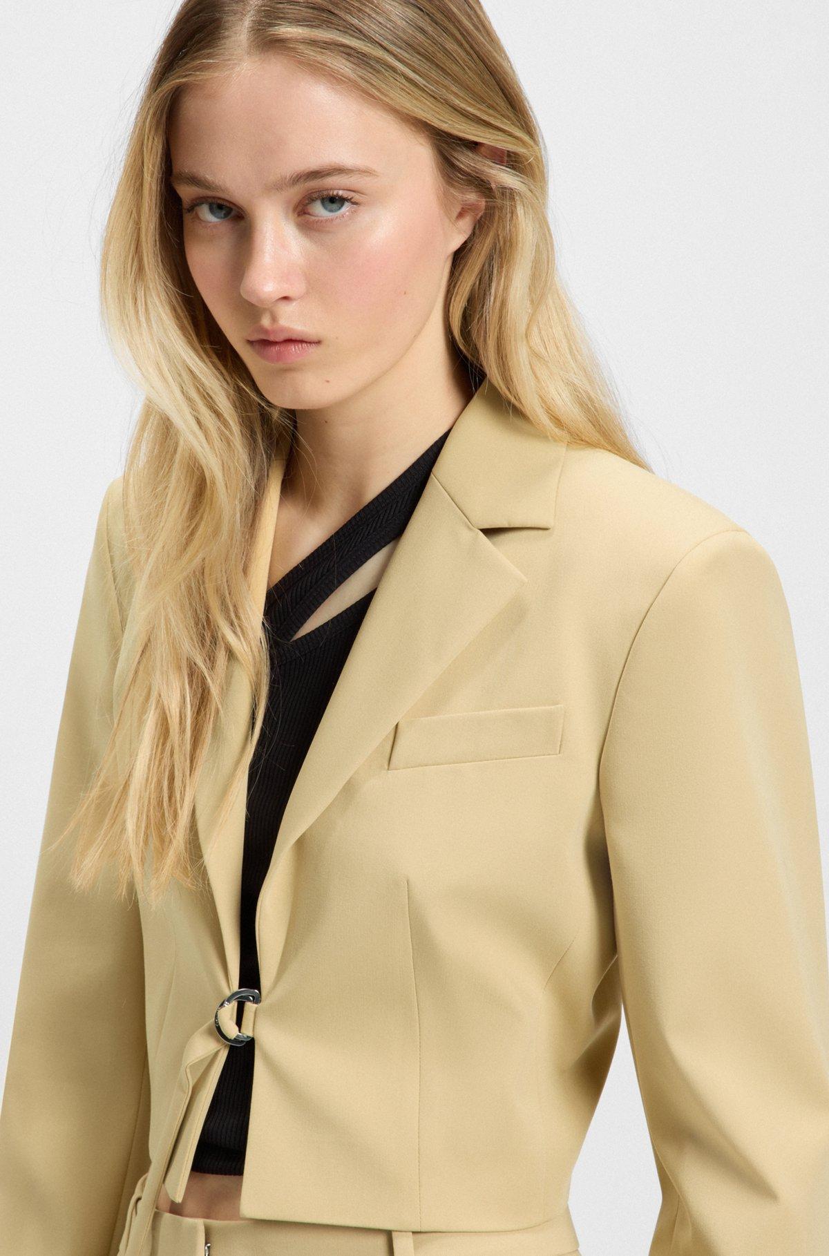 HUGO - Cropped regular-fit blazer with belt closure - Light Beige Product Image