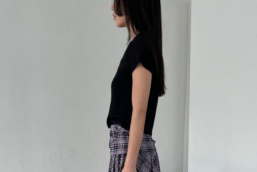 High-Waist Plaid Irregular Midi Skirt Product Image
