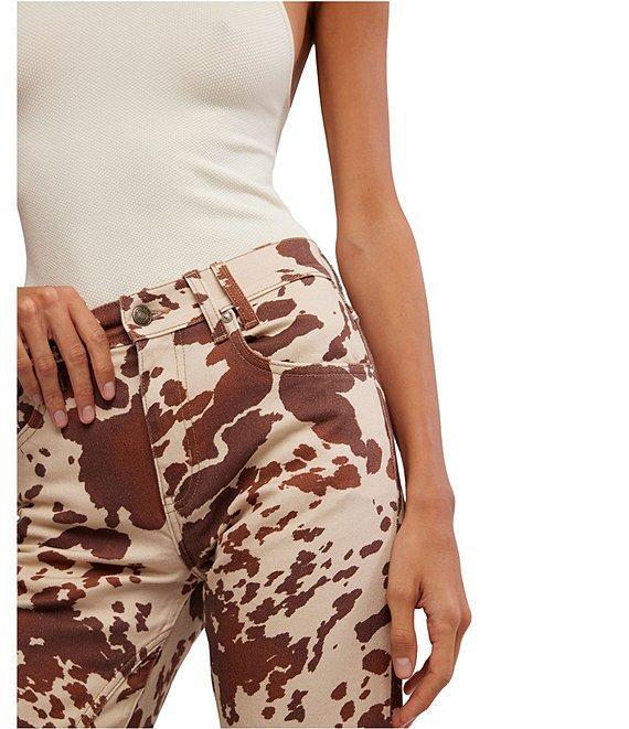 Free People We the Free Risk Taker Printed Cow Mid Rise Straight Leg Jeans Product Image