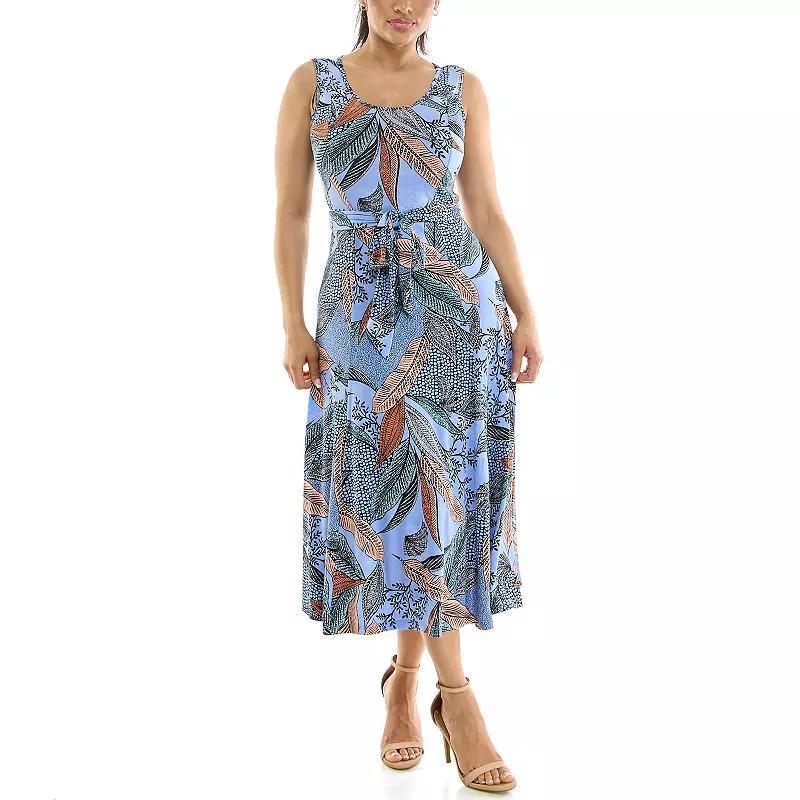 Women's Nina Leonard Belted Sleeveless Print Midi Dress, Size: XL, Brown Team Product Image
