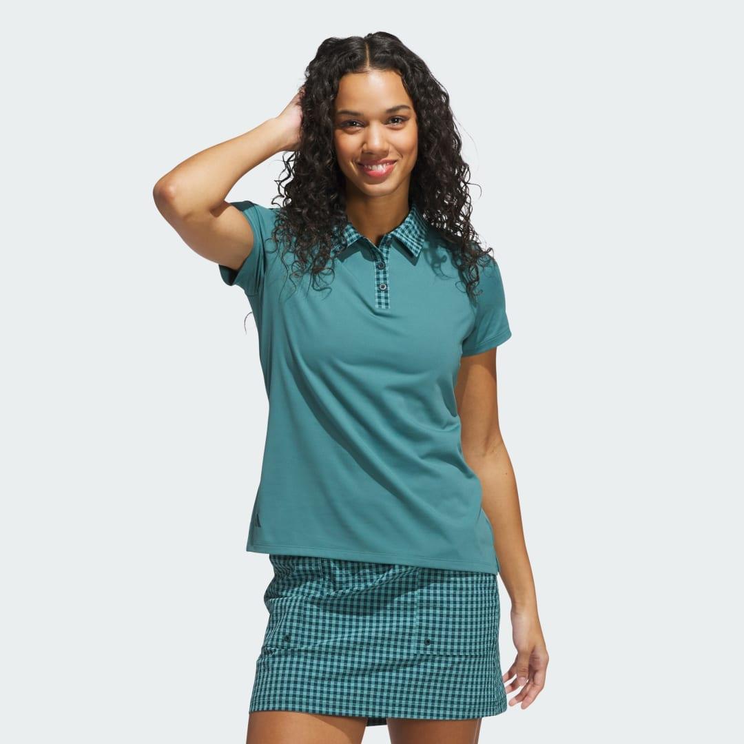 adidas Ultimate365 Gingham Short Sleeve Polo Shirt Preloved Teal S Womens Product Image