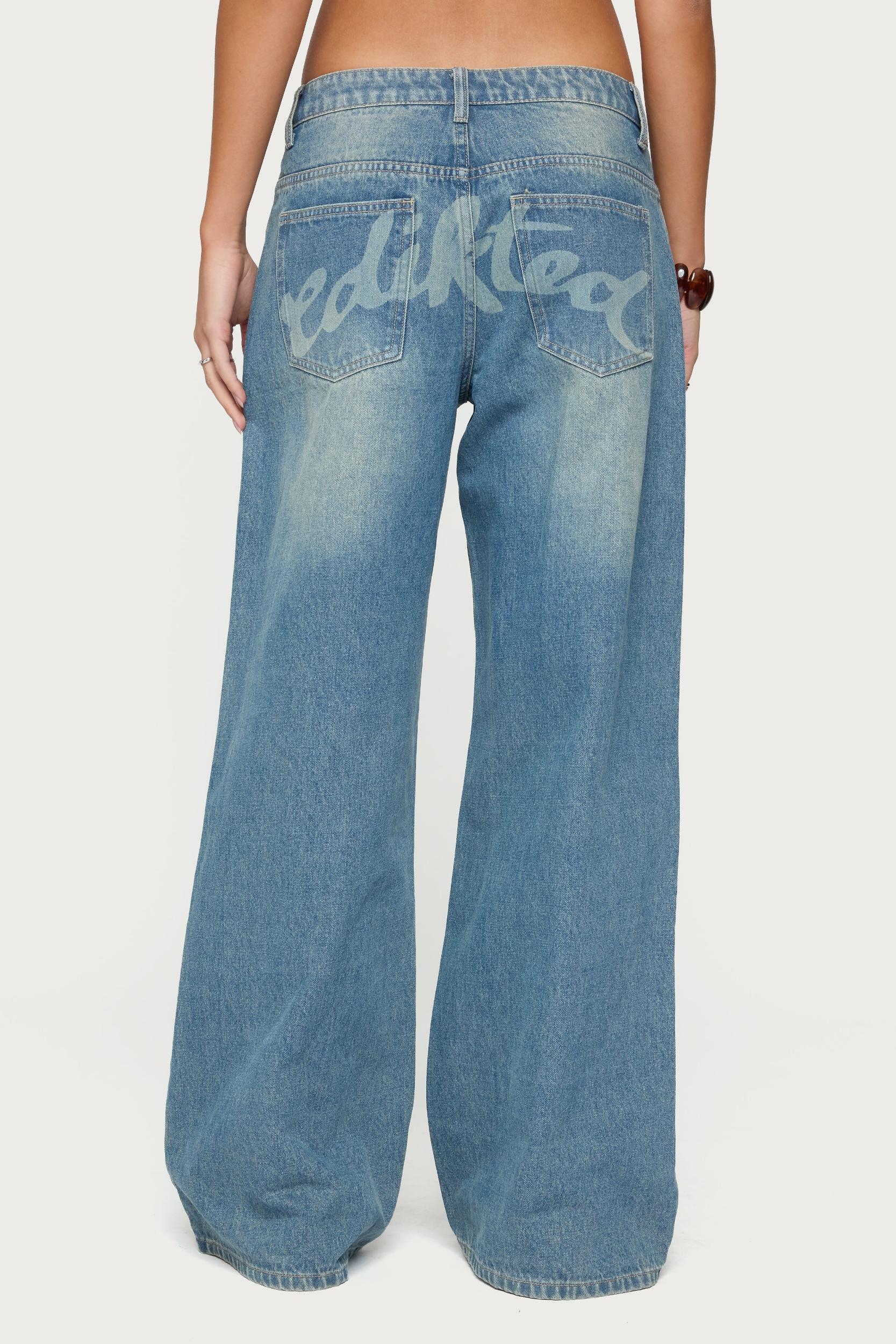 Graphic Vintage Washed Low Rise Jeans Product Image