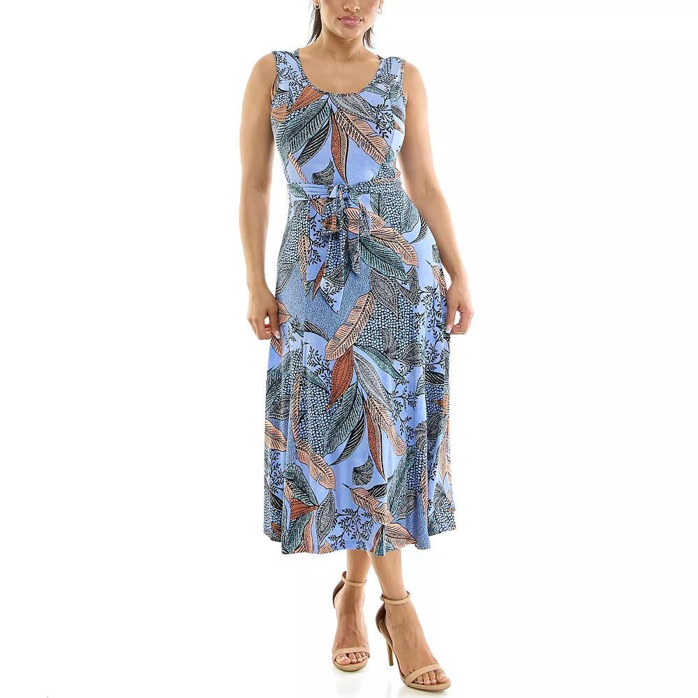 Women's Nina Leonard Belted Sleeveless Print Midi Dress, Size: XL, Brown Team Product Image