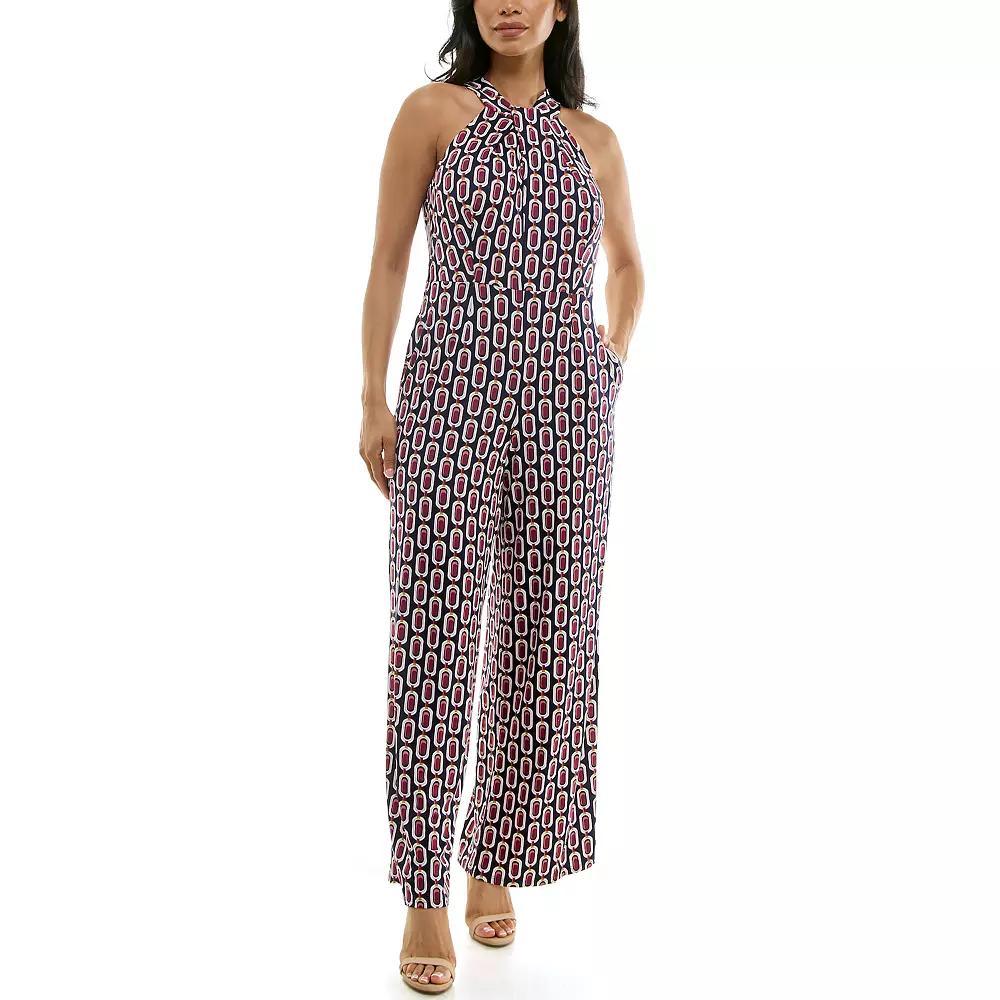 Women's Nina Leonard Printed Twist Neck Jumpsuit, Size: XL, Black Yellow Team Product Image