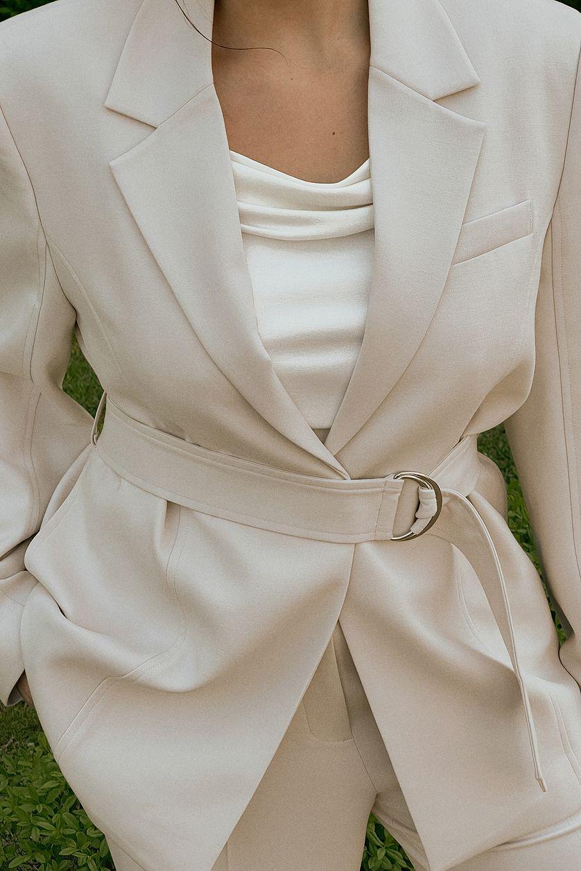 D-ring Belted Wide Shoulder Blazer Product Image