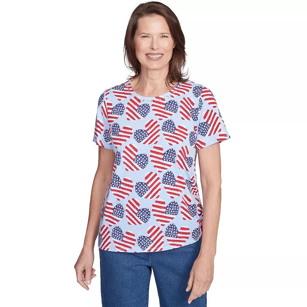 Women's Alfred Dunner Flag Heart Top with Side Ruching, Size: XL, Blue Product Image