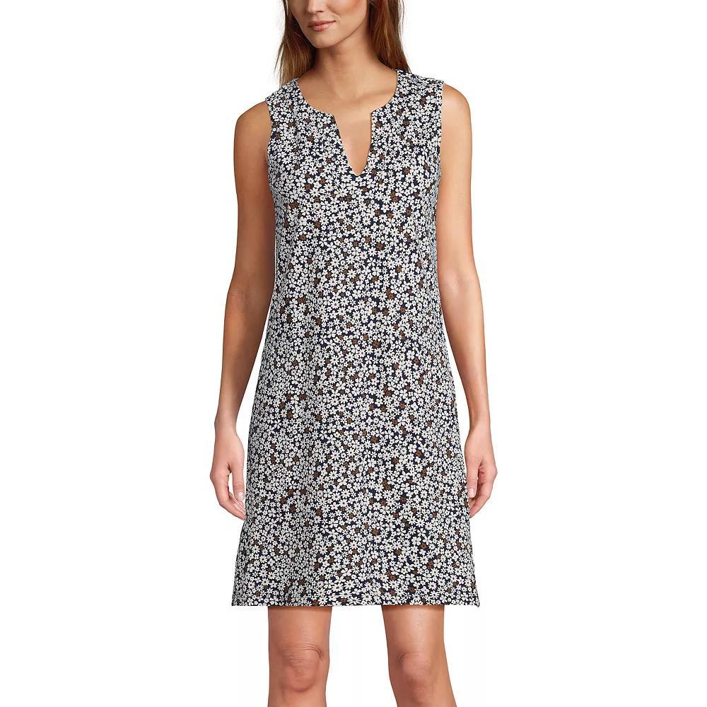 Womens Lands End Splitneck Swim Cover-Up Dress Blue Ditsy Floral Product Image