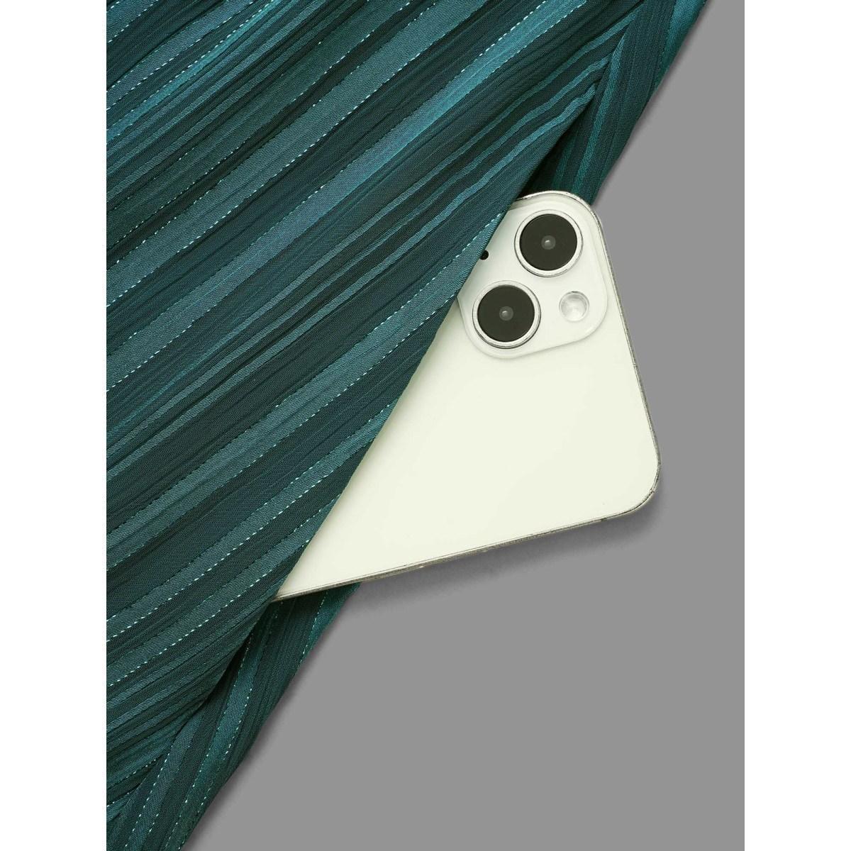 Plus Size Shimmery Silver Thread Waist-Tie Midi Dress Teal Women Cocktail Texture Round Neck Long Sleeve Curvy BloomChic 14-16/1X Product Image